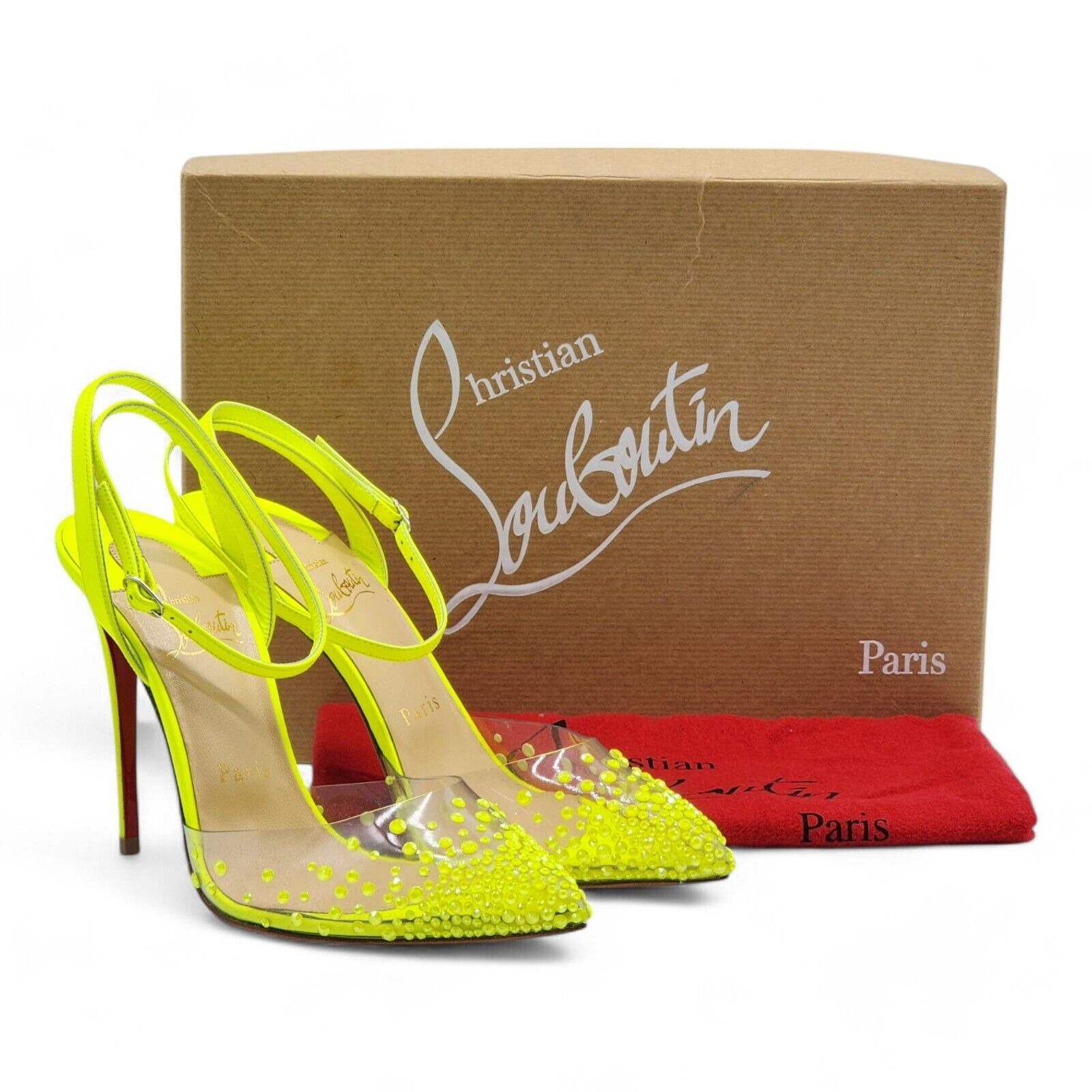 Christian Louboutin Spikaqueen Crystal Pumps 100MM - Leather - Yellow 36.5 6US - 2