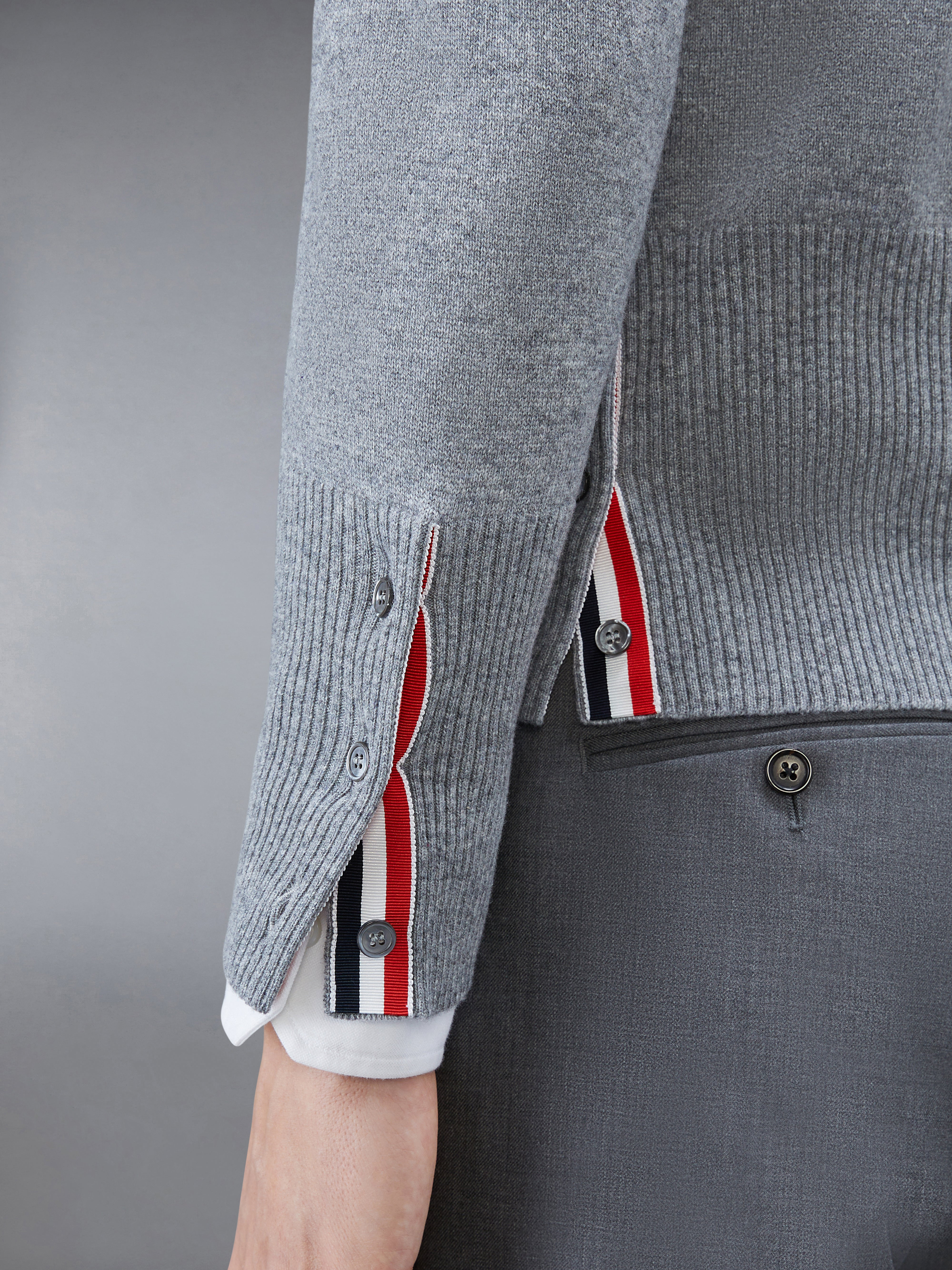 Light Grey Cashmere V-neck 4-Bar Cardigan - 4