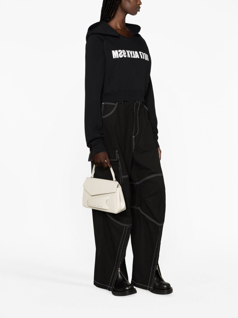 logo-print cropped cotton hoodie - 3