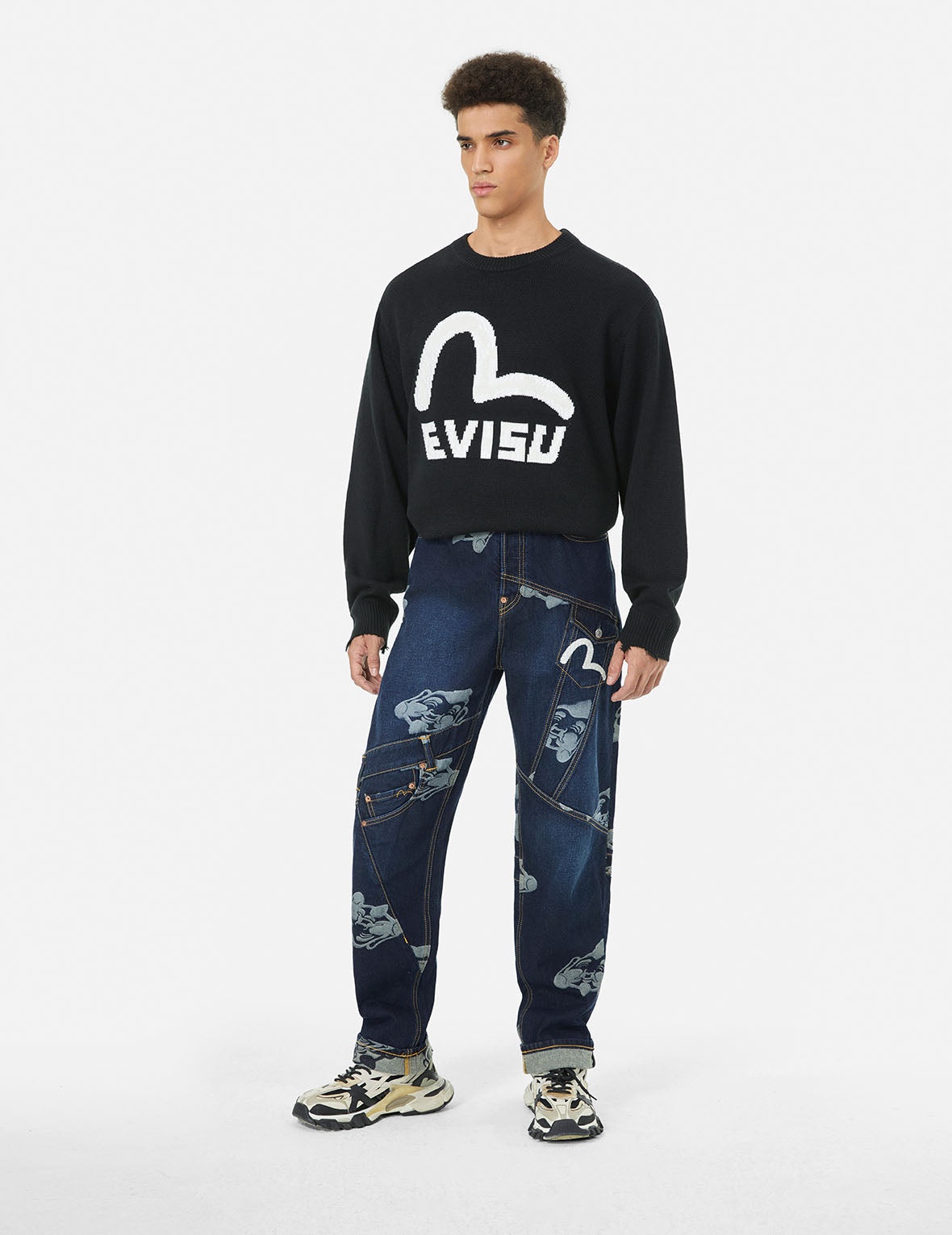 Seagull Embroidery and Godhead Jacquard Straight Fit Jeans - 4