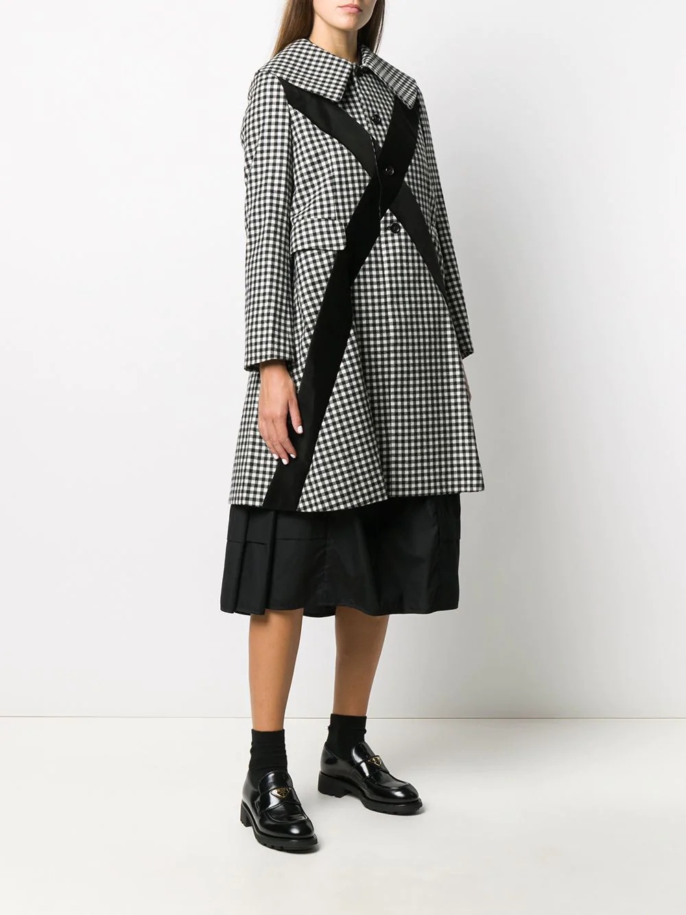 contrasting panel check print coat - 3