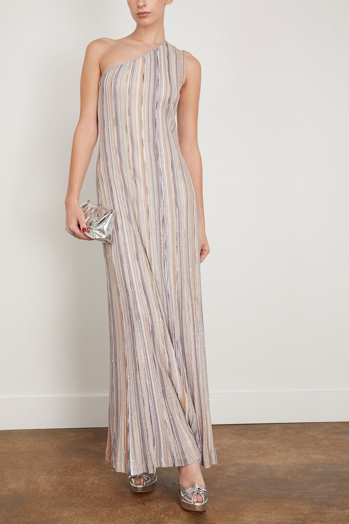 Sleeveless Long Dress in Multicolor with Lilac Base - 2