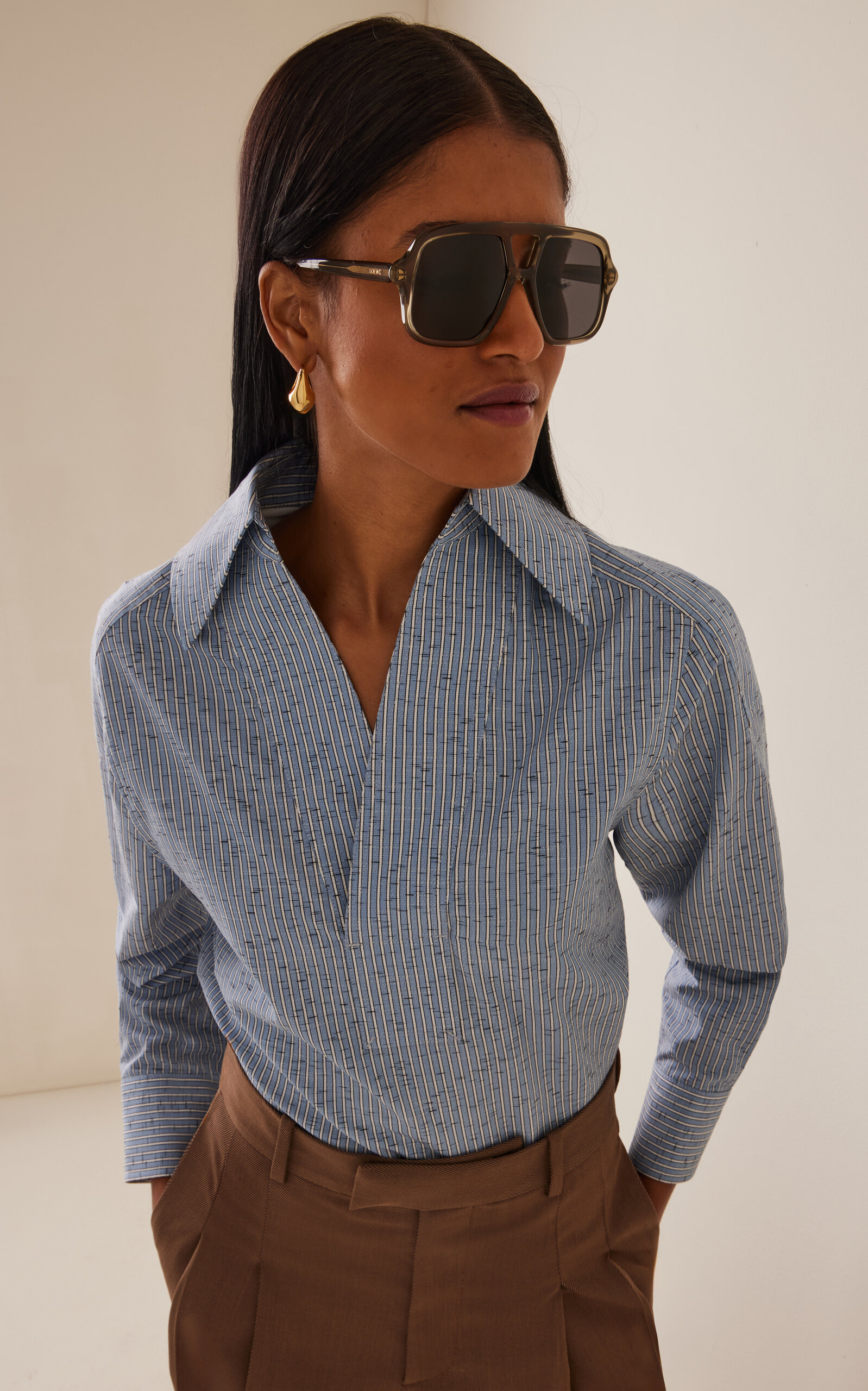 Slim Aviator-Frame Acetate Sunglasses brown - 2