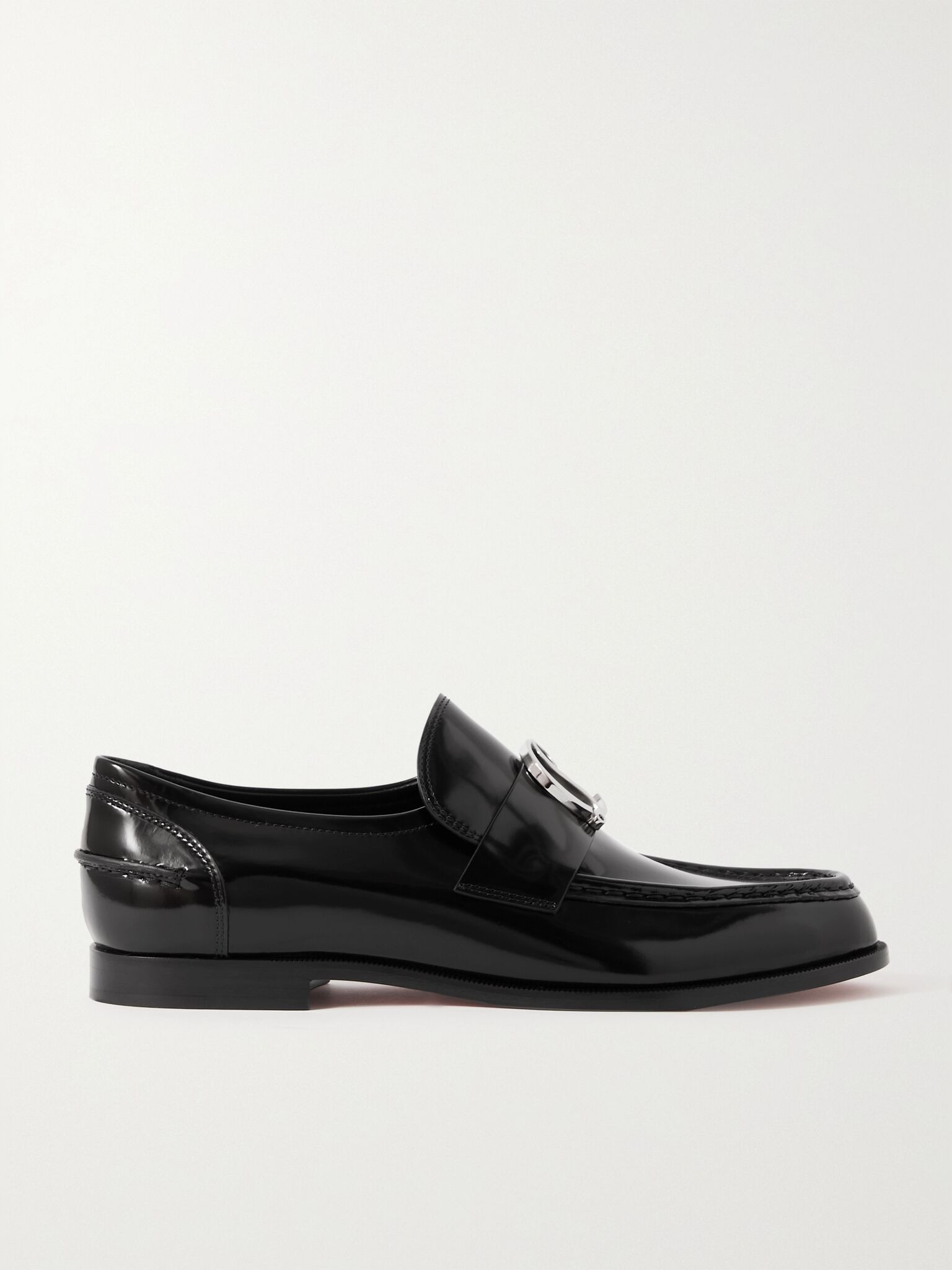 CL Moc embellished glossed-leather loafers Black - 1