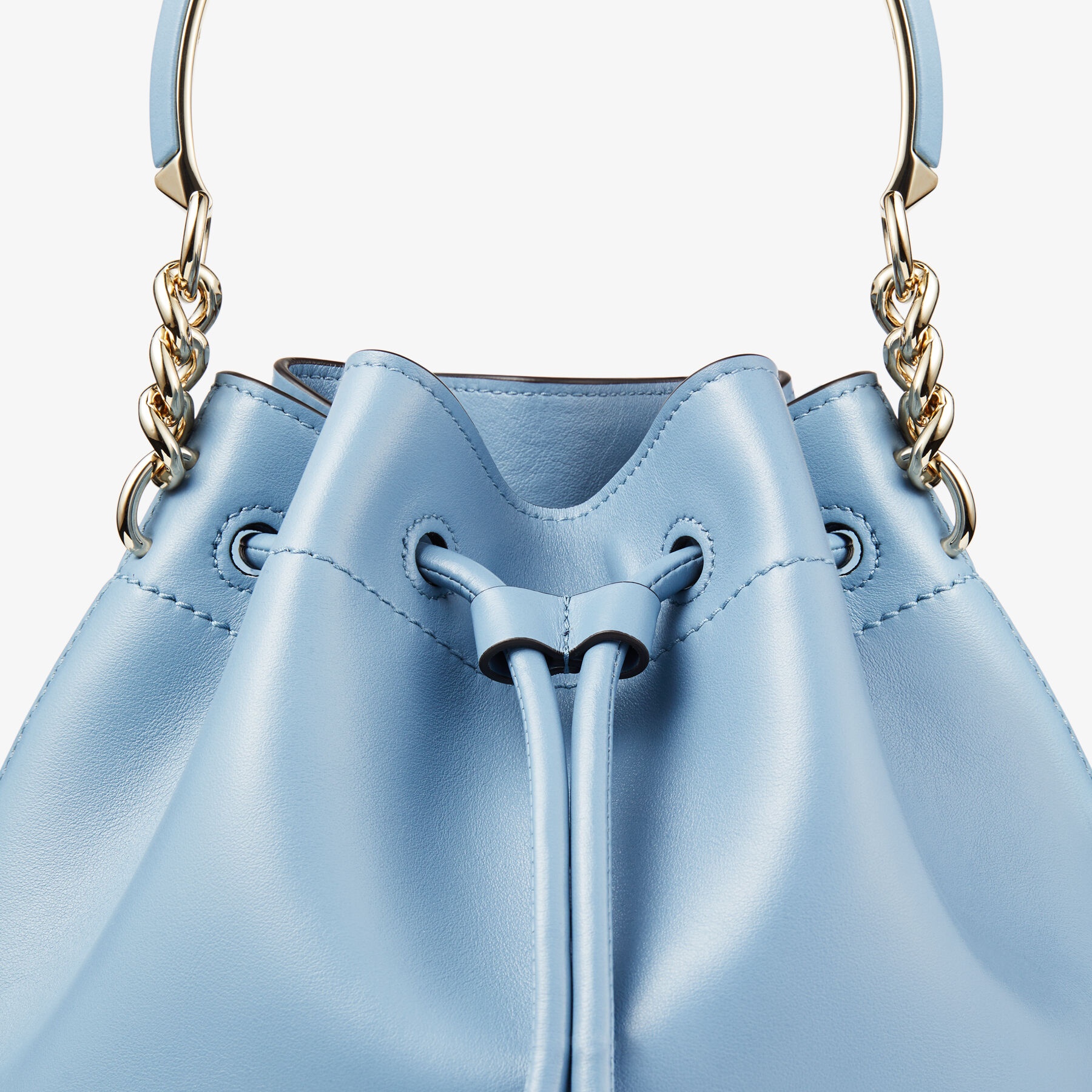 Bon Bon Bucket
Smoky Blue Soft Shiny Smooth Calf Leather Bucket Bag - 6