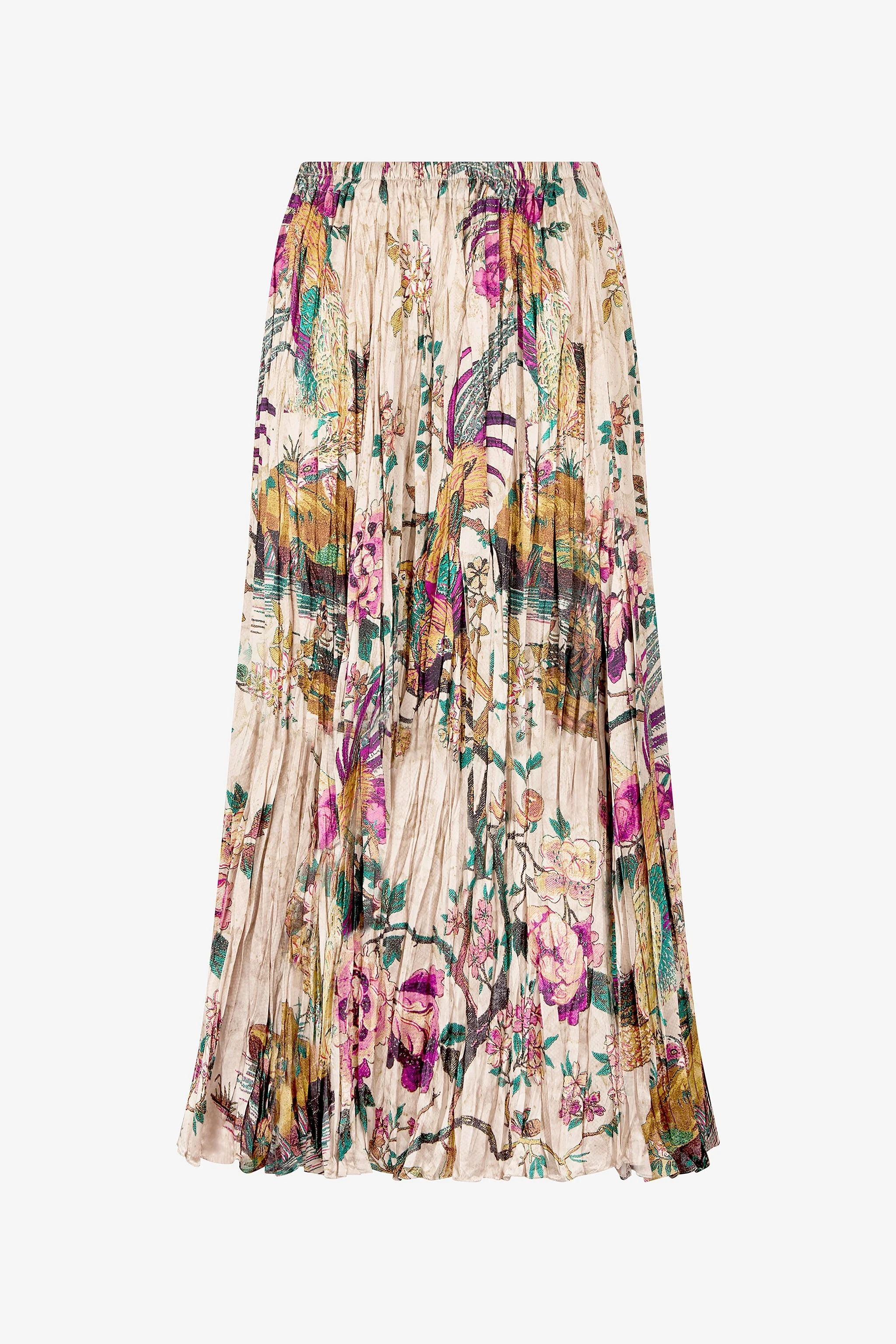 Midi Skirt with Floral and Pheasant Print - 1