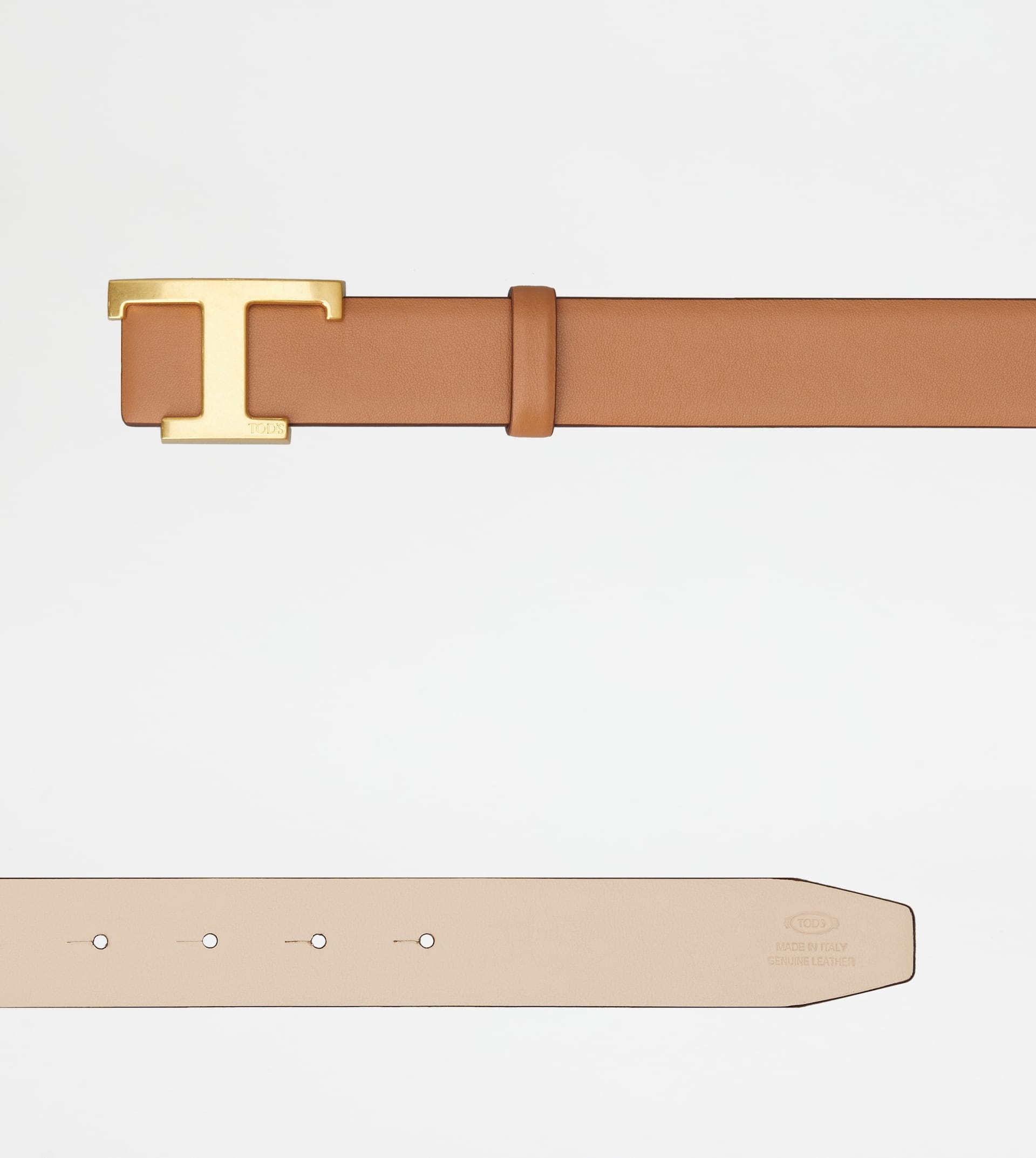T TIMELESS REVERSIBLE BELT IN LEATHER - BROWN, BEIGE - 3
