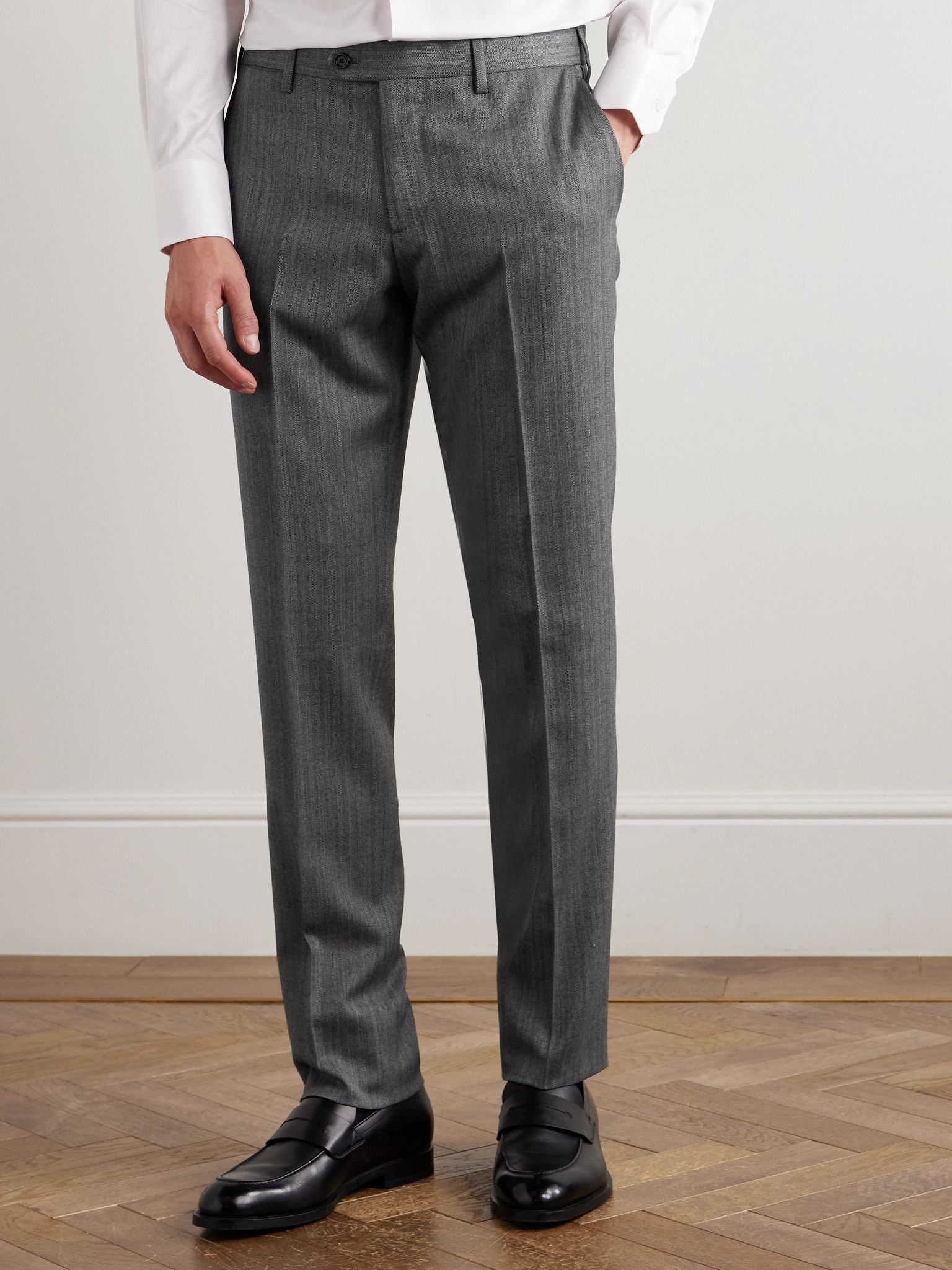 Straight-Leg Herringbone Virgin Wool-Blend Trousers Gray - 3