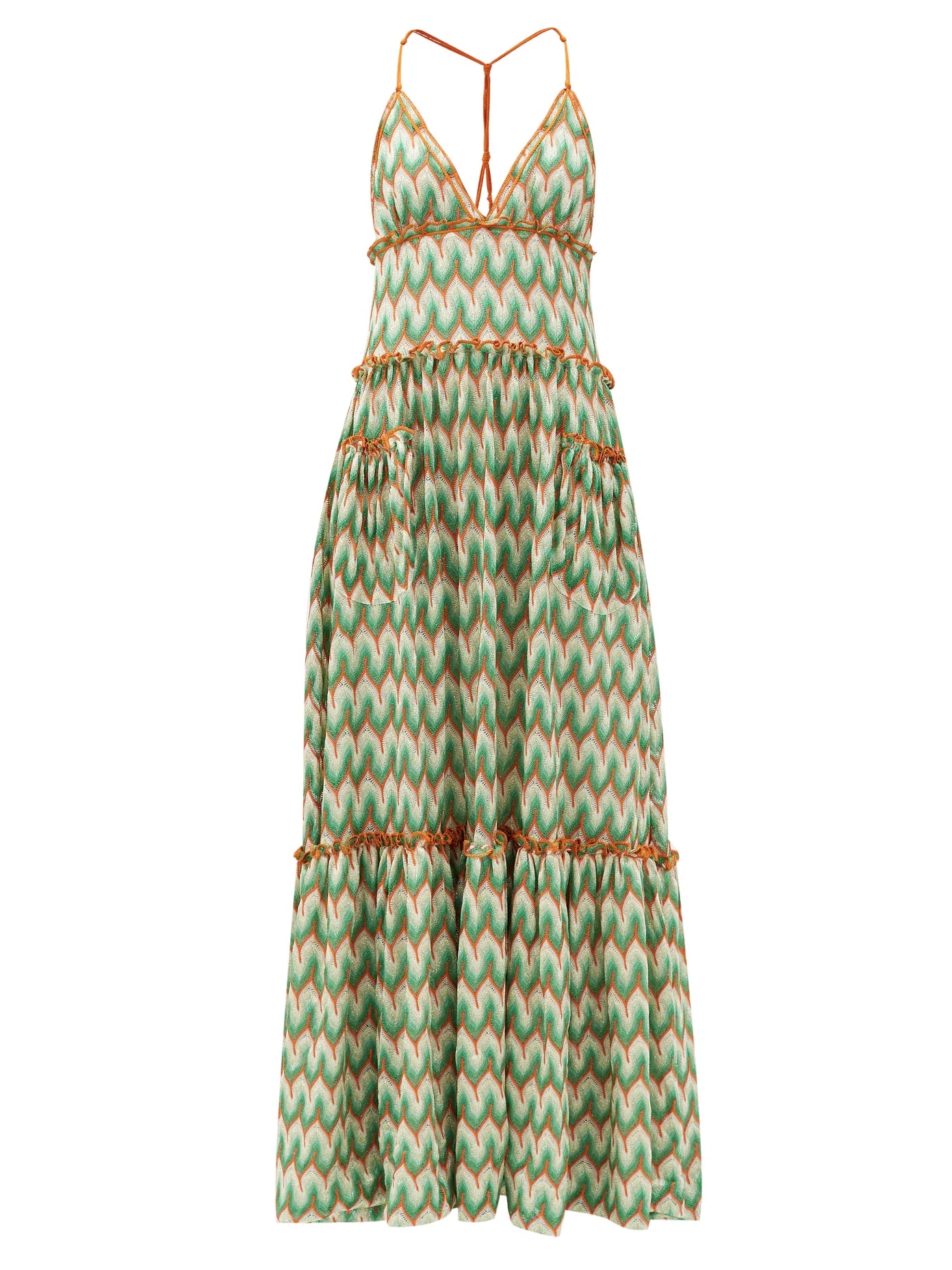 Chevron-stripe lace-knitted maxi dress - 1