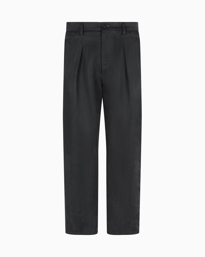 FADED LYOCELL AND LINEN CANVAS ONE-PLEAT TROUSERS 1