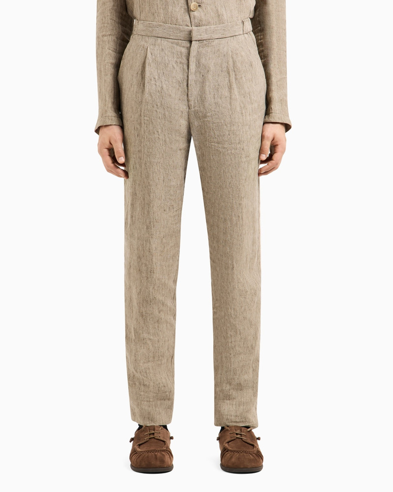 EMPORIO ARMANI CRÊPE-EFFECT FADED LINEN TROUSERS WITH PLEATS outlook