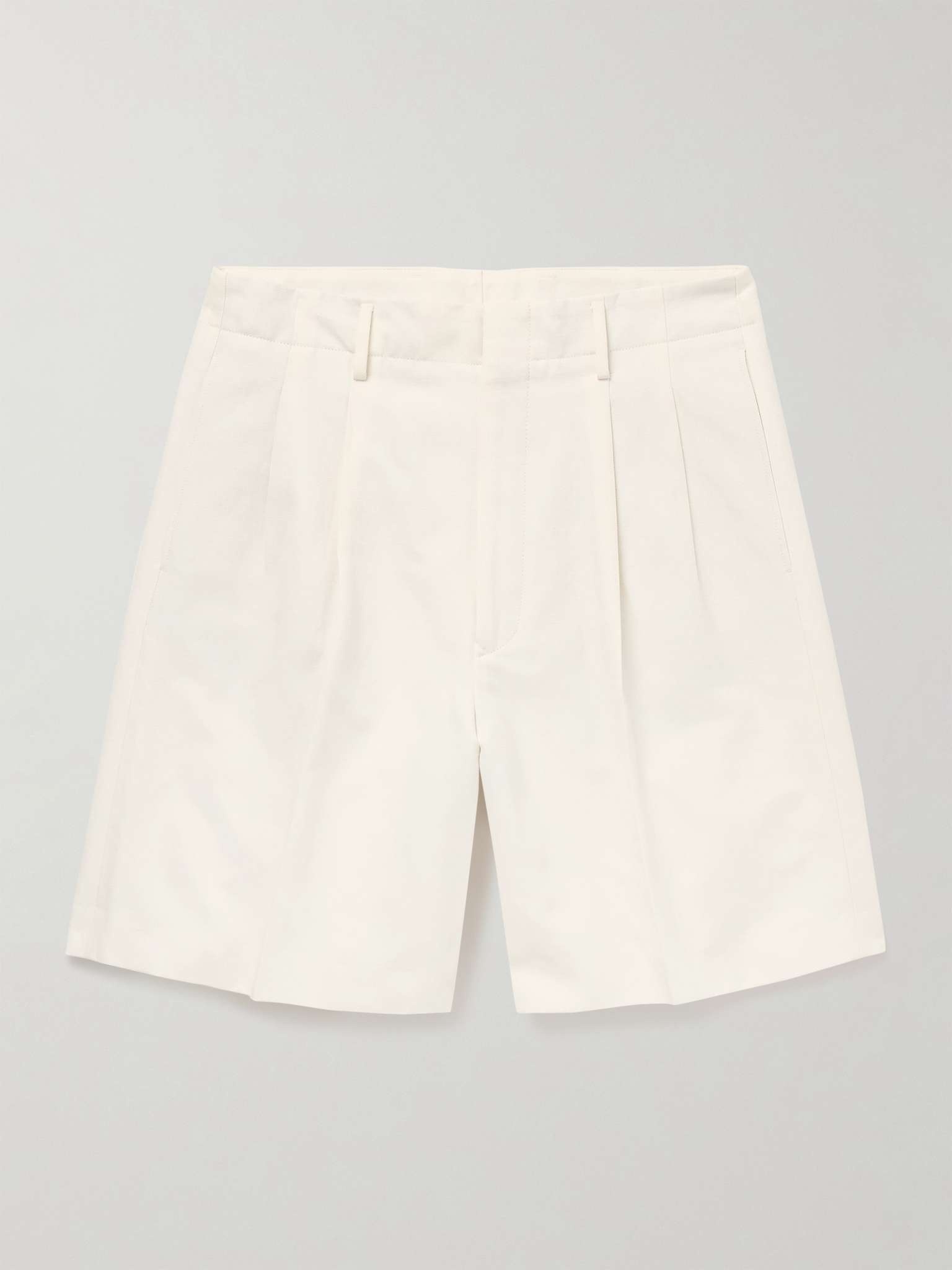 Joetsu Wide-Leg Pleated Cotton and Linen-Blend Twill Shorts - 1