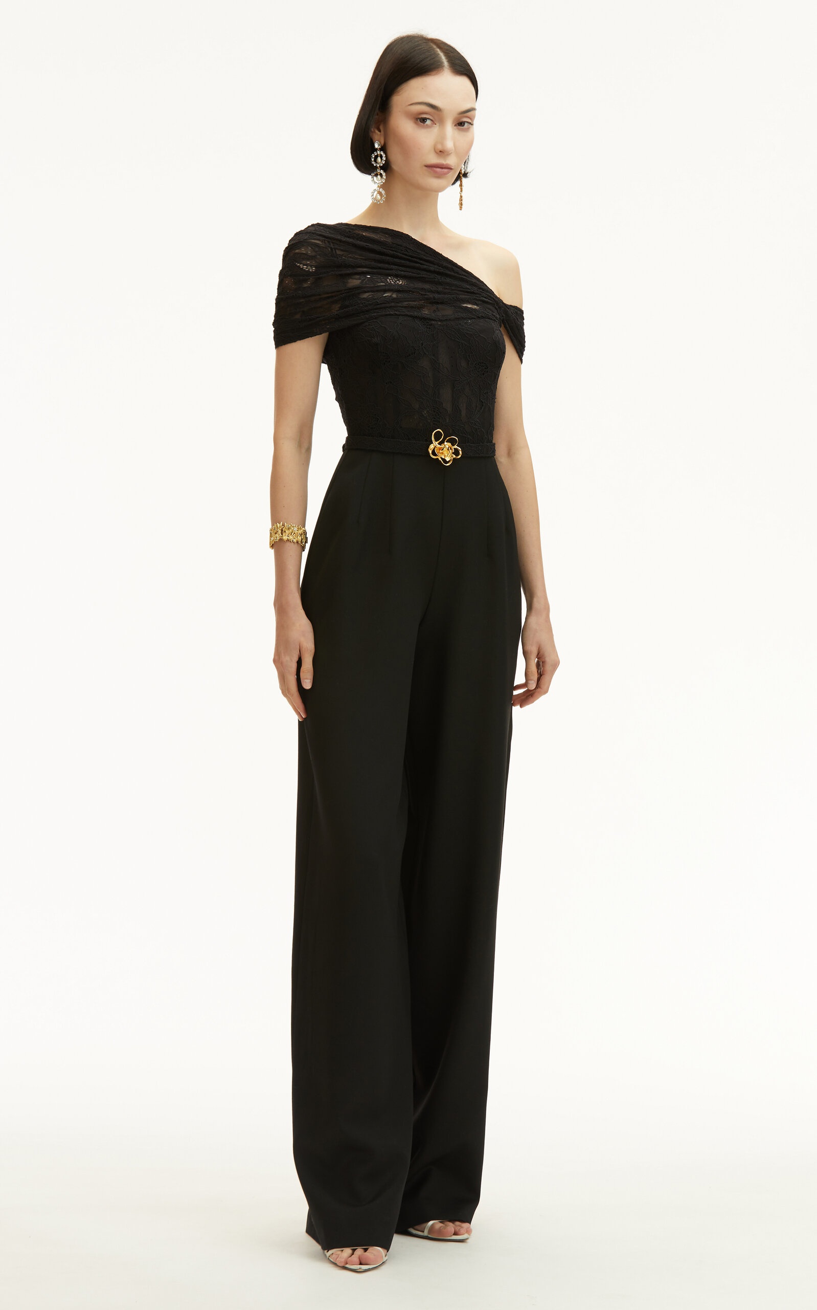 Lace-Trimmed Grain De Poudre Wool Jumpsuit black - 4