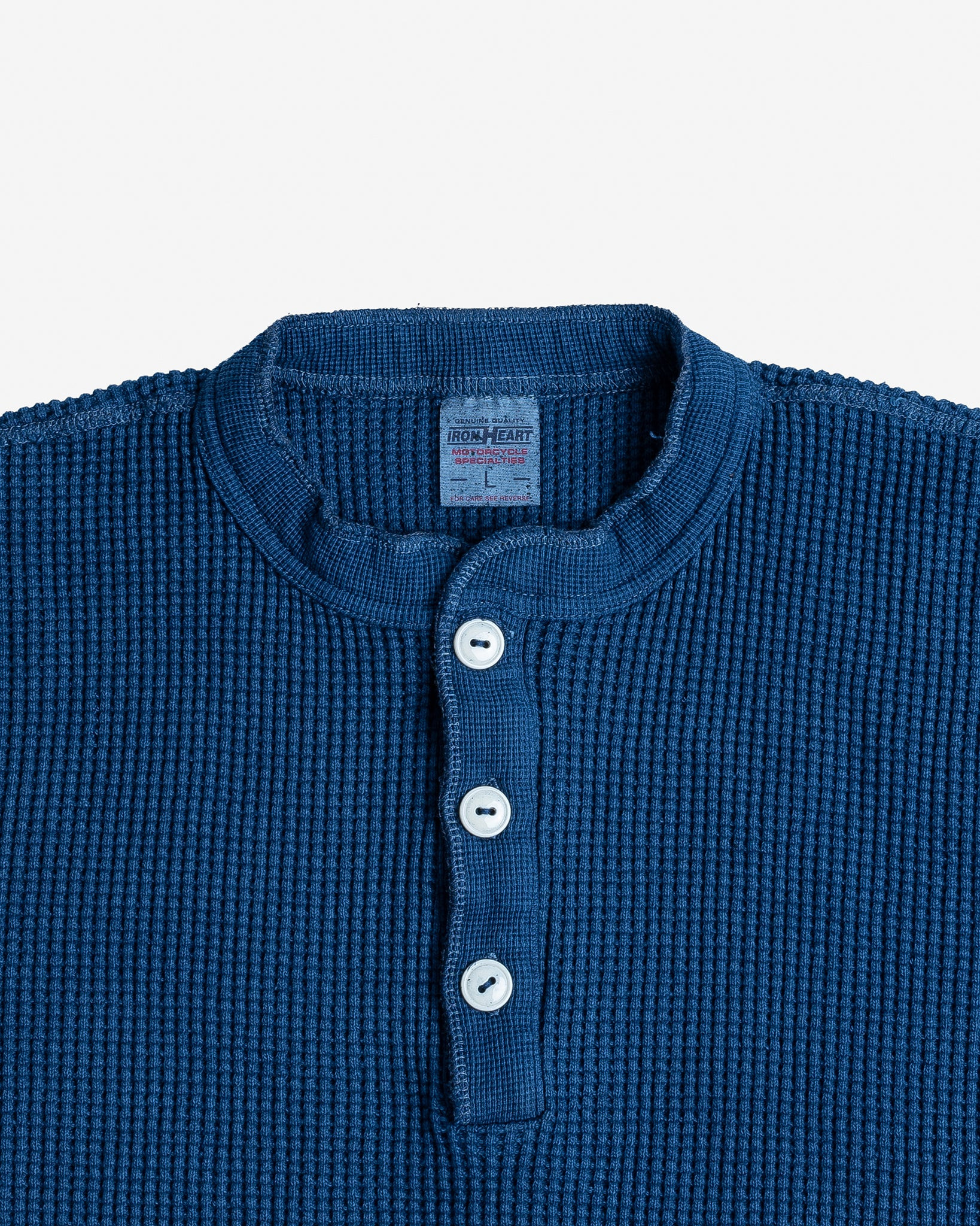 IHTL-1213-IND Waffle Knit Long Sleeved Thermal Henley - Indigo Dyed - 7