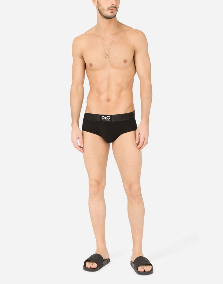 Two-way stretch cotton Brando briefs with D&G patch - 2