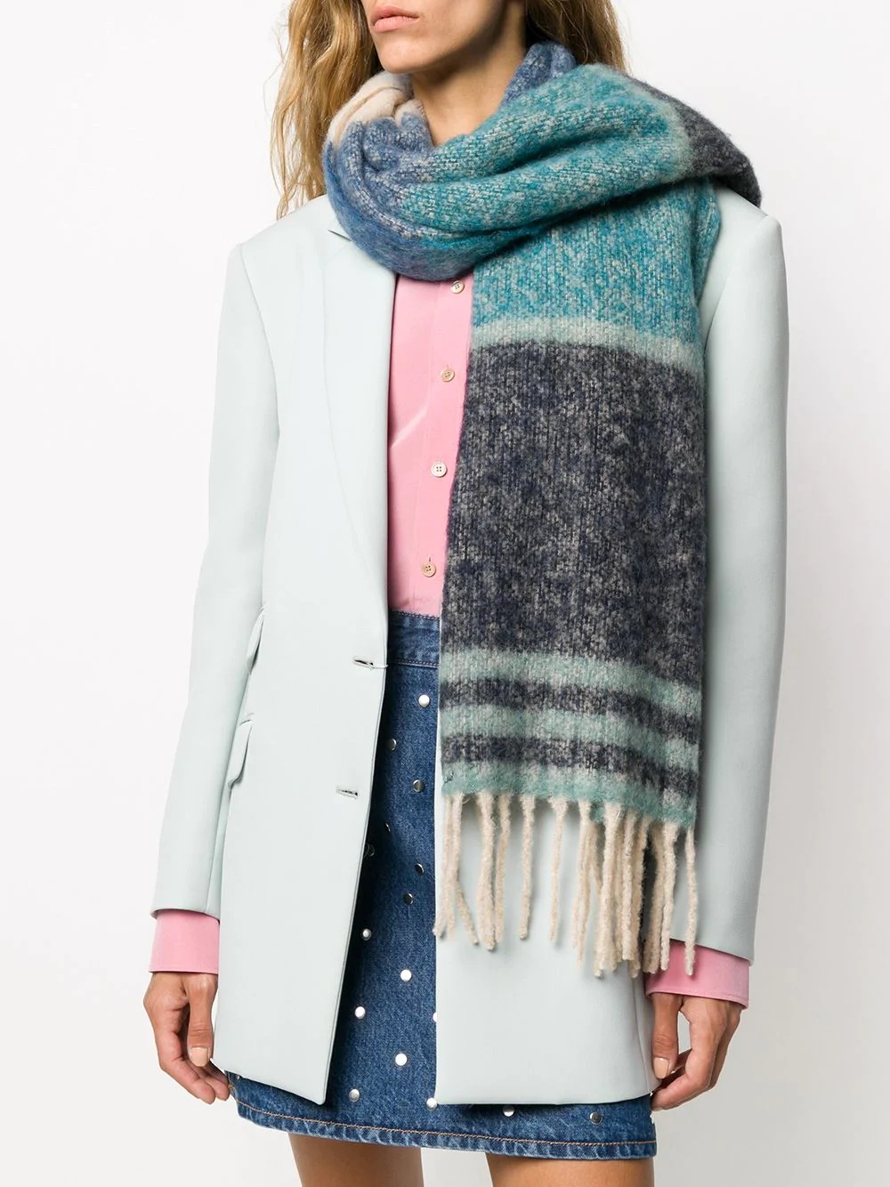 color-block fringe scarf - 2