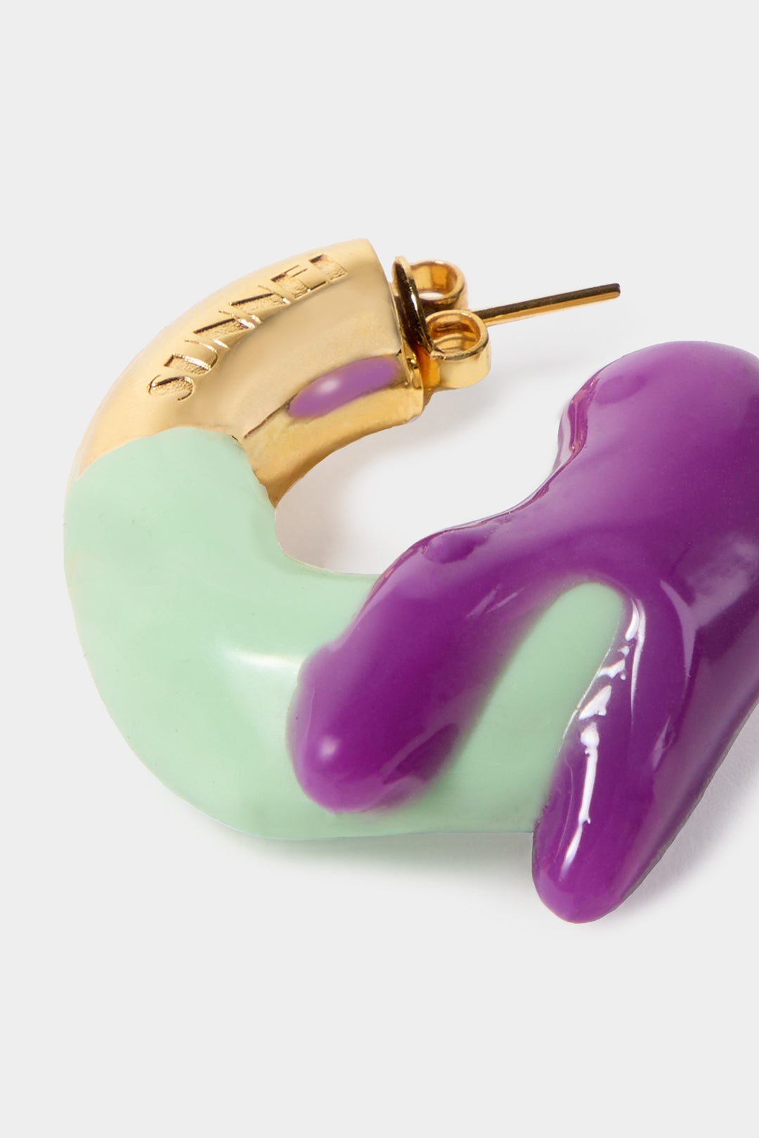 SMALL RUBBERIZED EARRINGS GOLD / purple & mint - 3