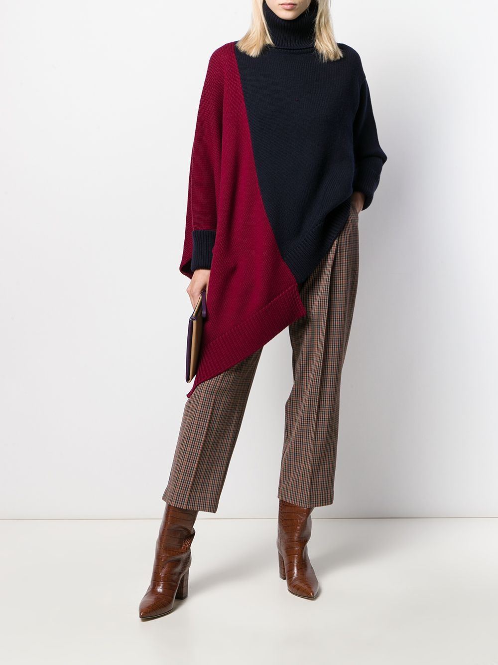 asymmetric hem color-block sweater - 2