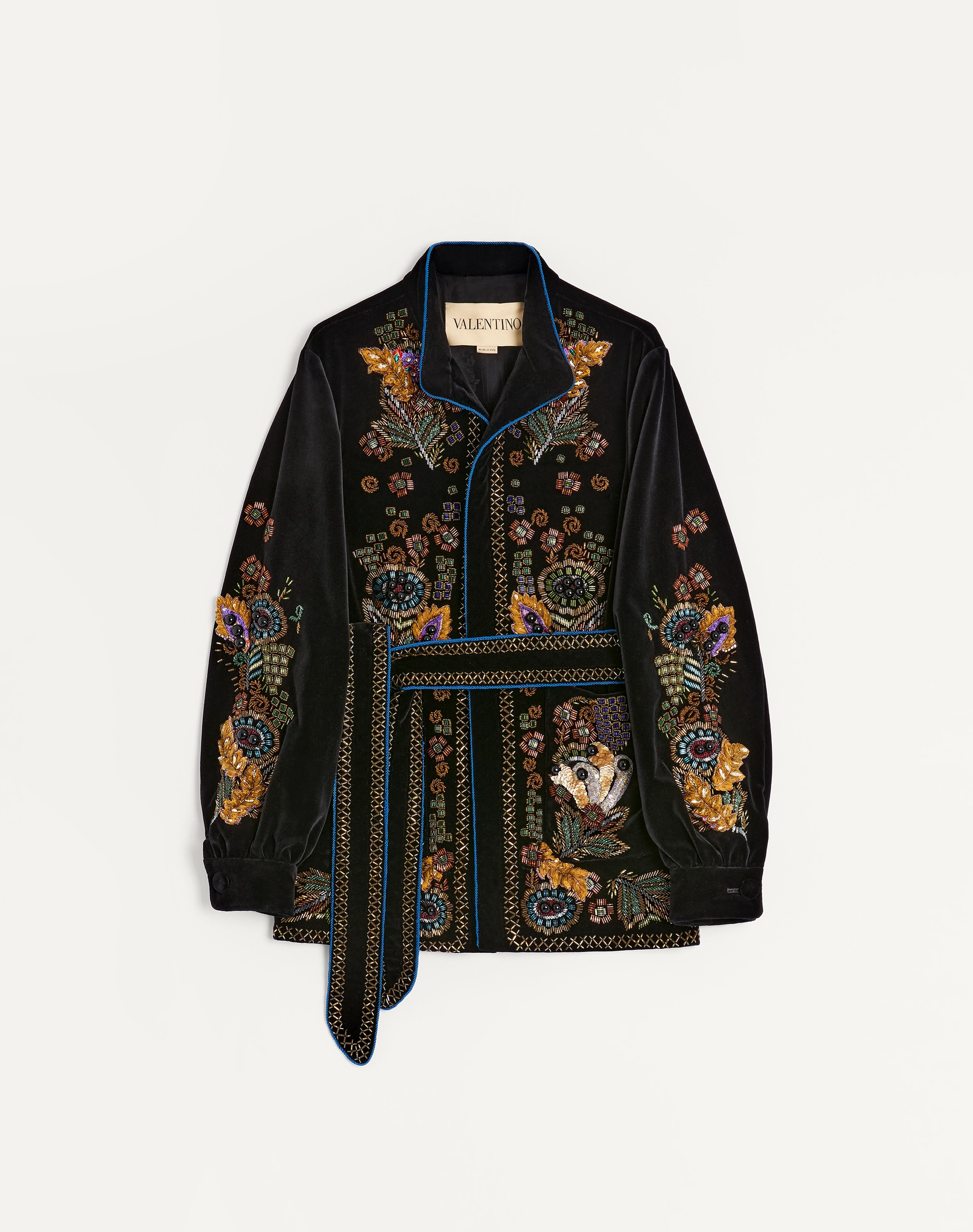 VALENTINO EMBROIDERED COTTON VELVET JACKET WITH BELT - 1