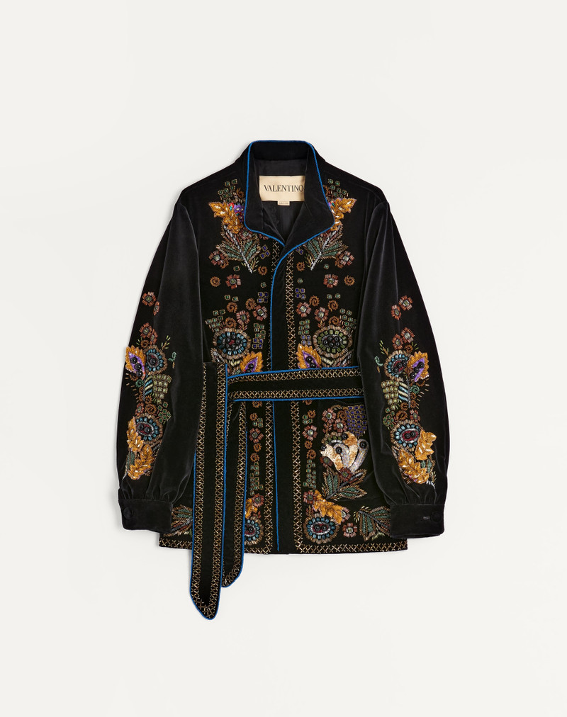 VALENTINO EMBROIDERED COTTON VELVET JACKET WITH BELT 1