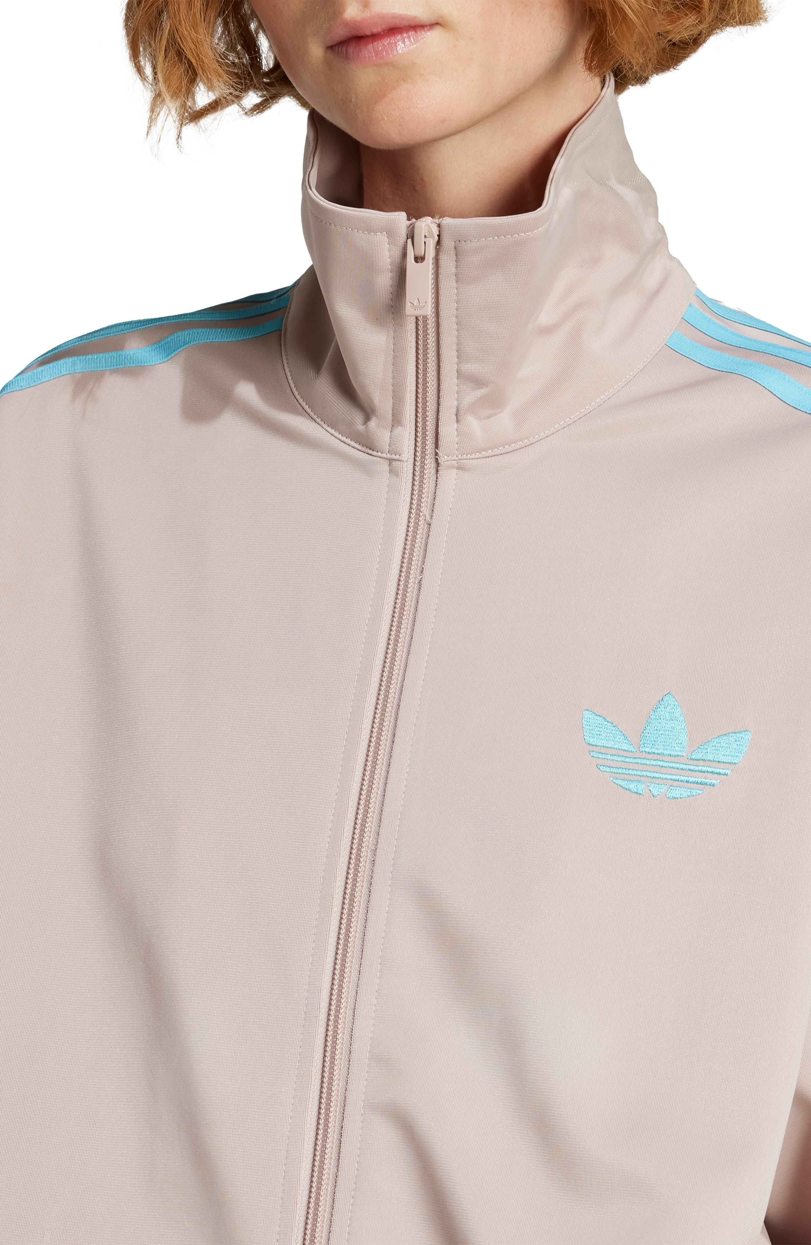 adidas Firebird Recycled Polyester Track Jacket in Wonder Taupe/Blue at Nordstrom - 3