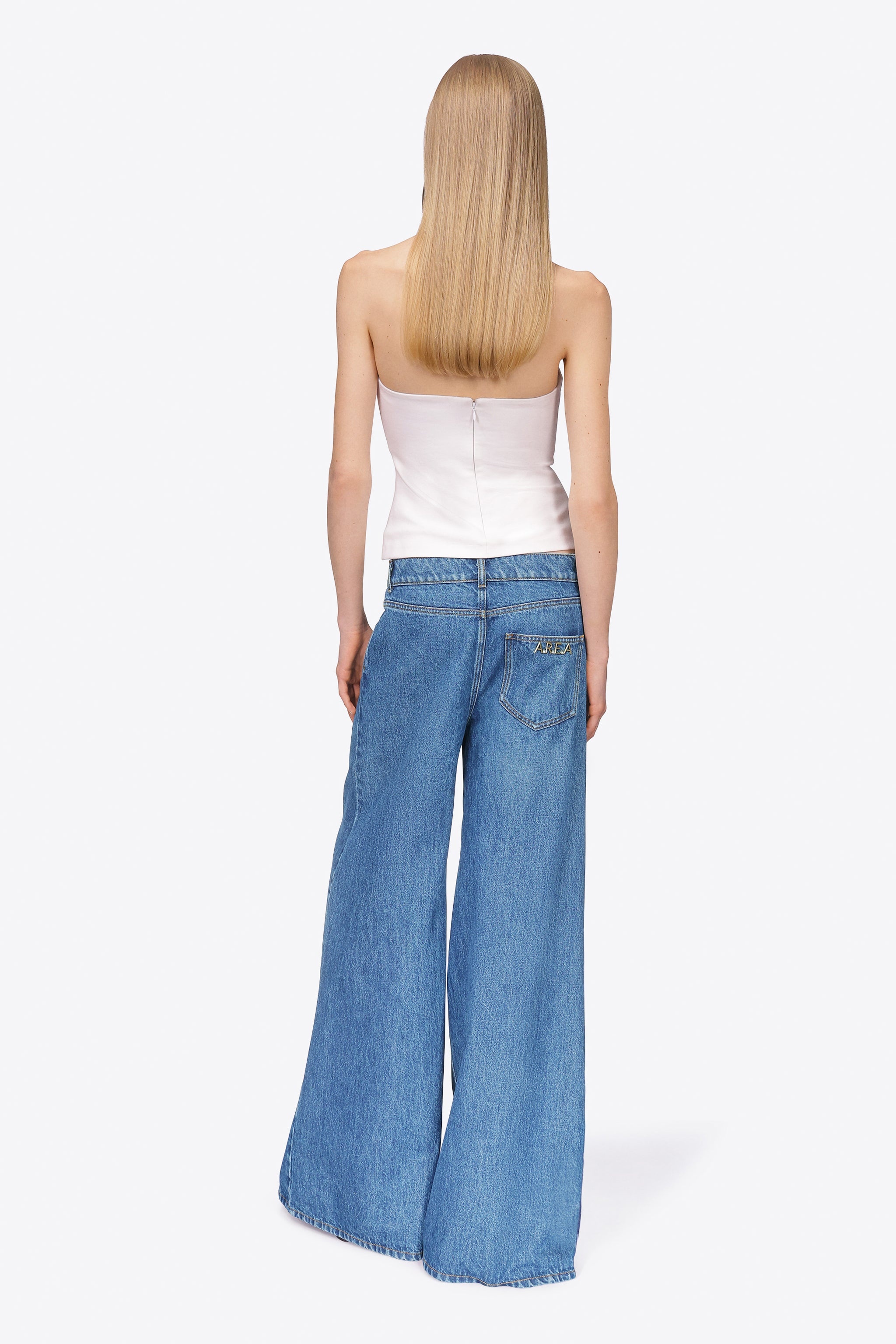 CRYSTAL EYELET WIDE LEG JEAN - 6