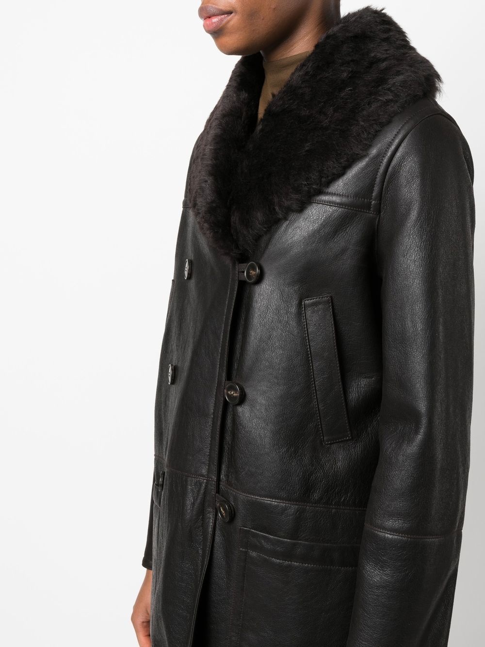 lambskin shawl collar coat - 5