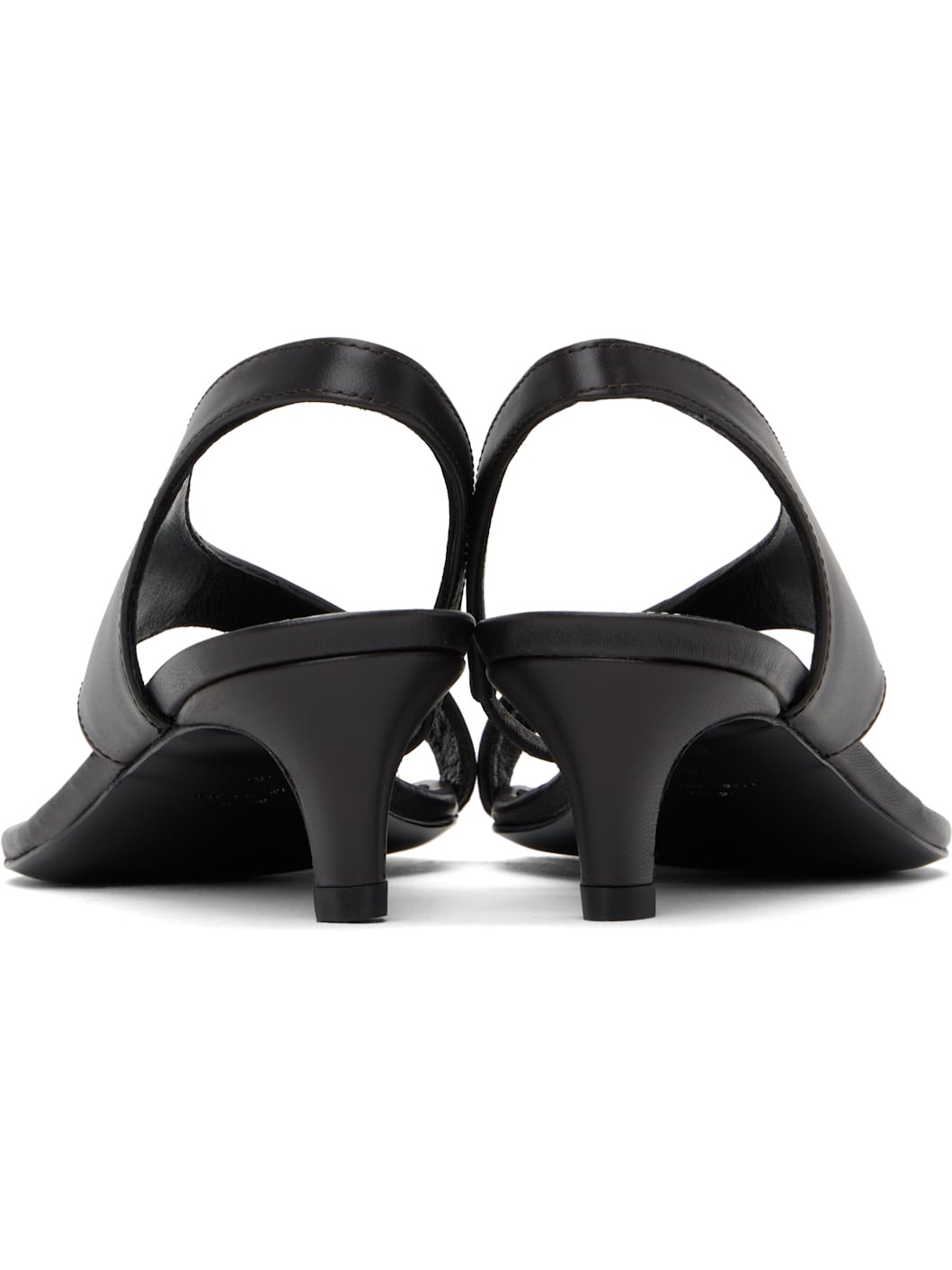 Black Leather Thong Heeled Sandals - 2
