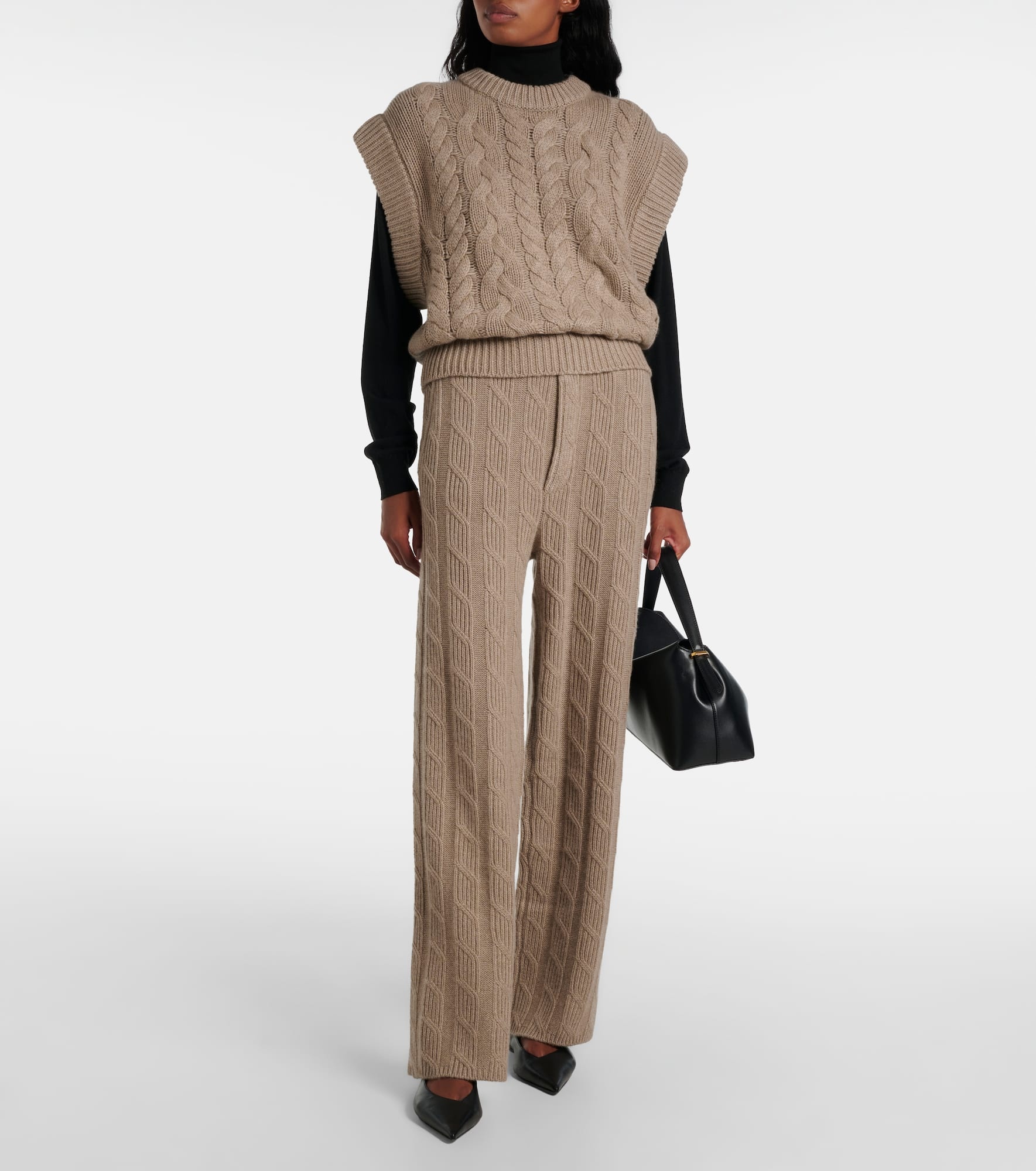 Ebba cable-knit cashmere straight pants - 2