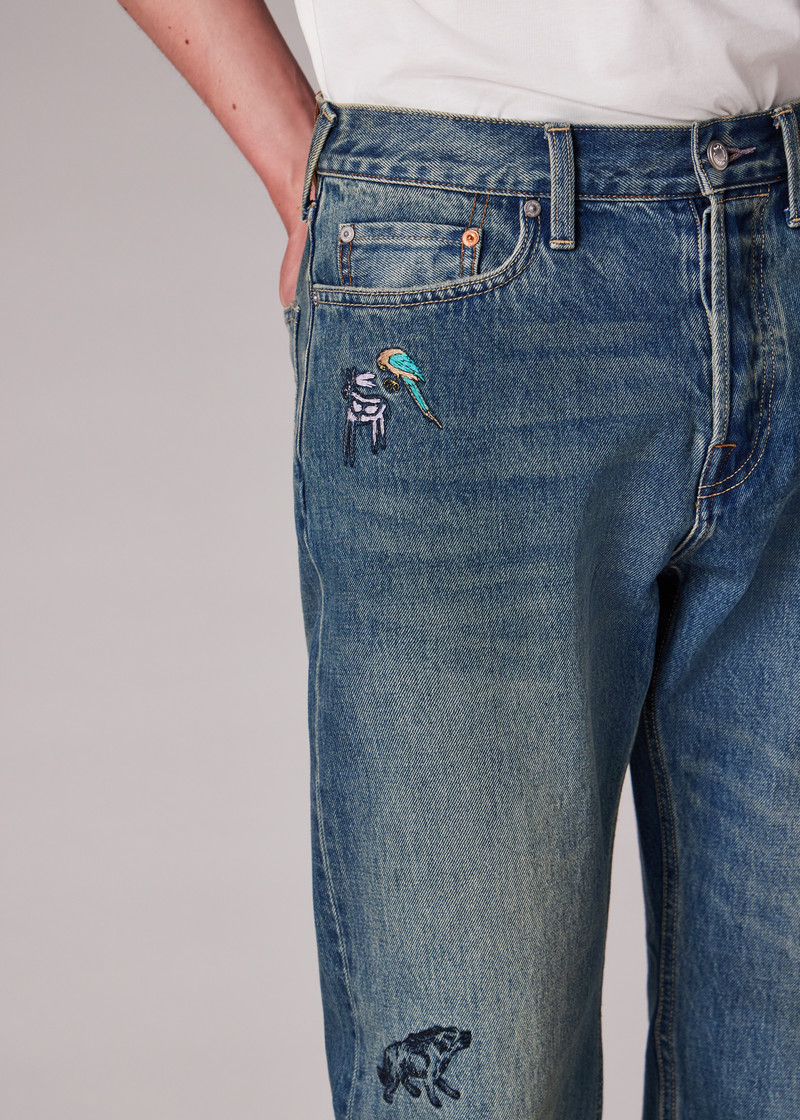 Straight-Fit 'Little Beasts' Embroidered Jeans 7