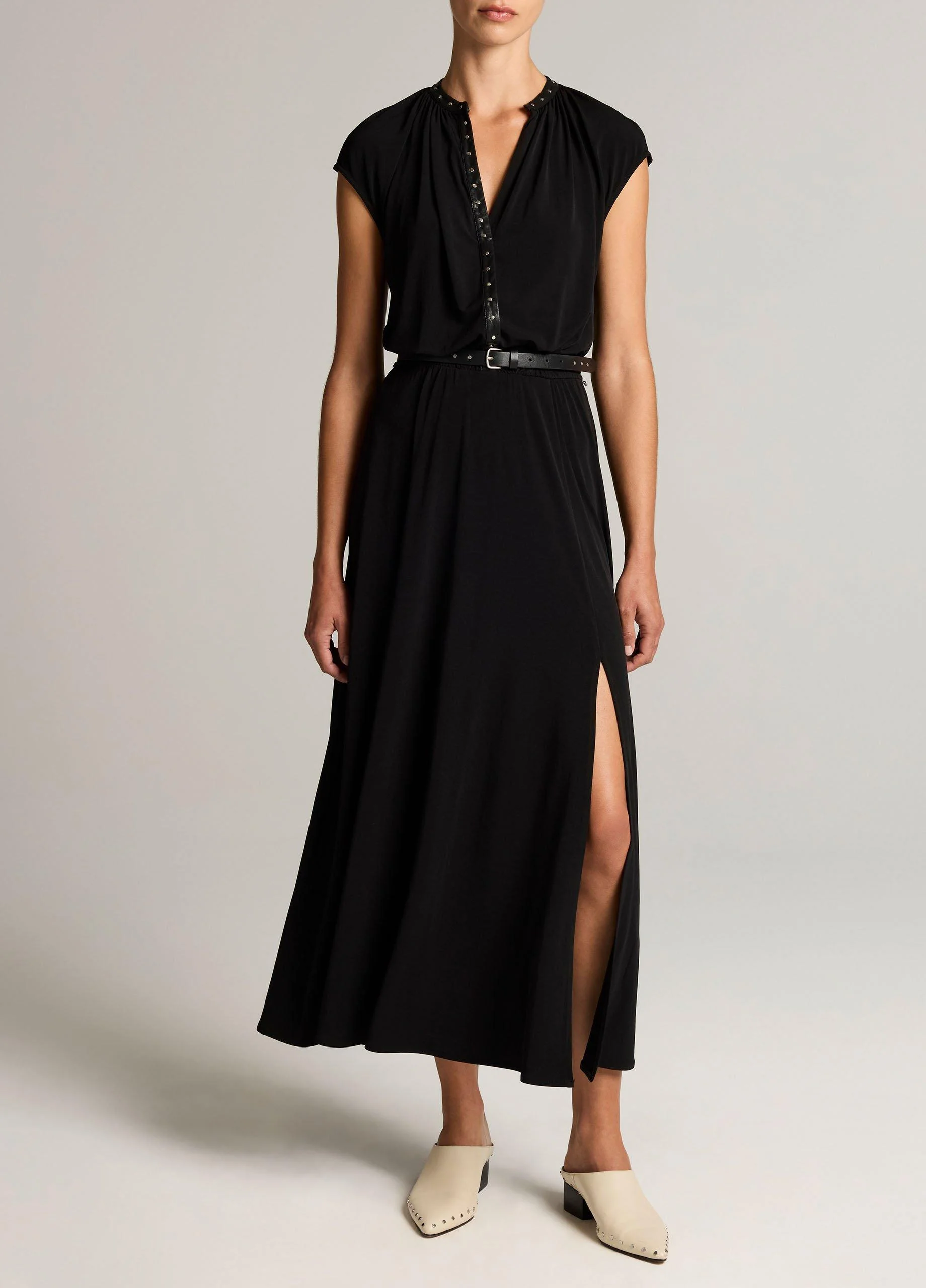 Studded Matte Jersey Cap-Sleeve Dress - 1