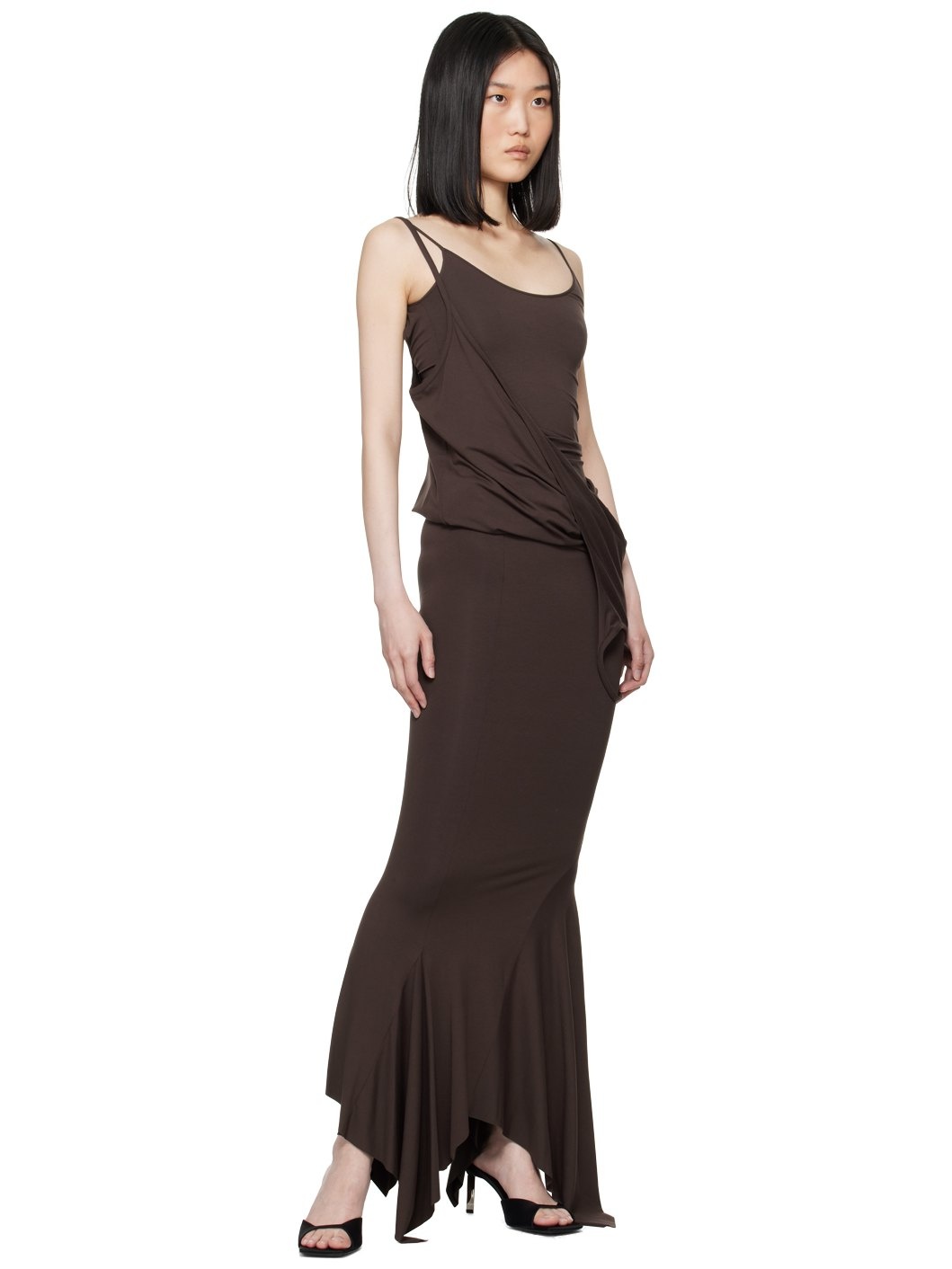 Brown Layered Midi Dress - 4