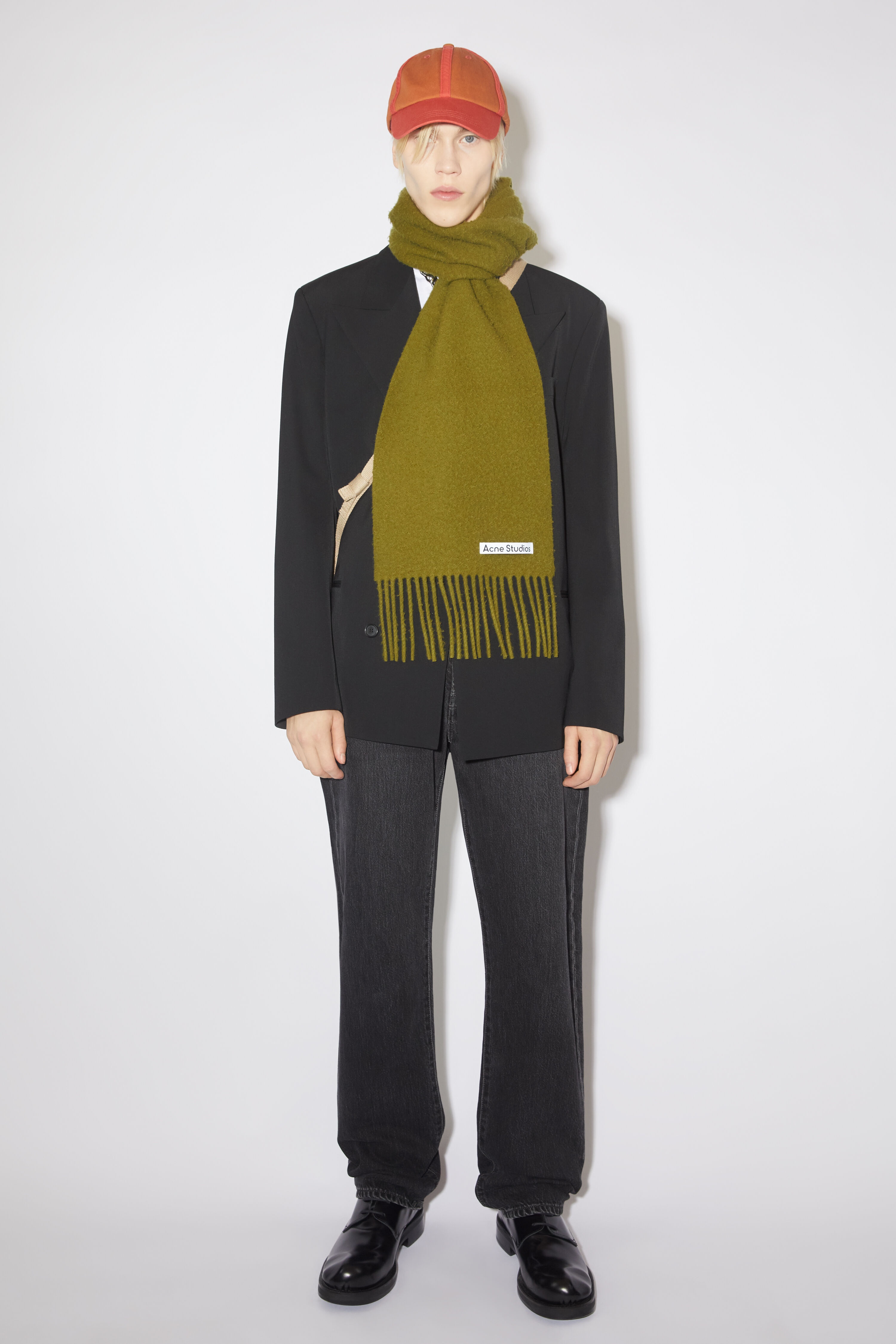 Wool fringe scarf - Olive green - 3