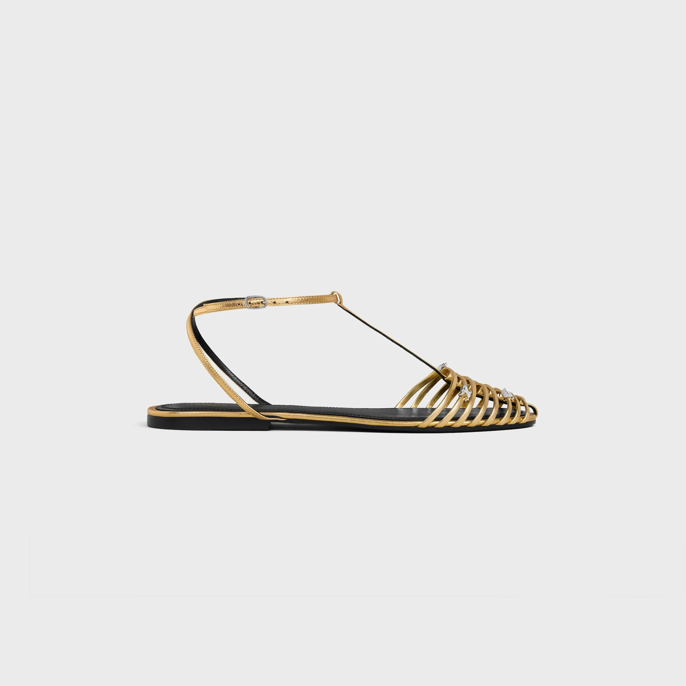 CAGE FLAT SANDAL IN LAMINATED LAMBSKIN - 1