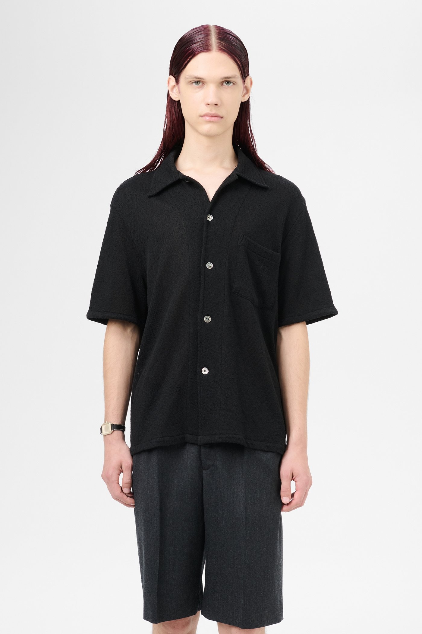 Box Shirt Shortsleeve Black Boucle - 3