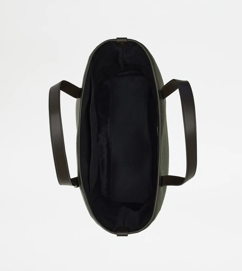 SHOPPING BAG IN FELT AND LEATHER MEDIUM - GREEN, BROWN 3