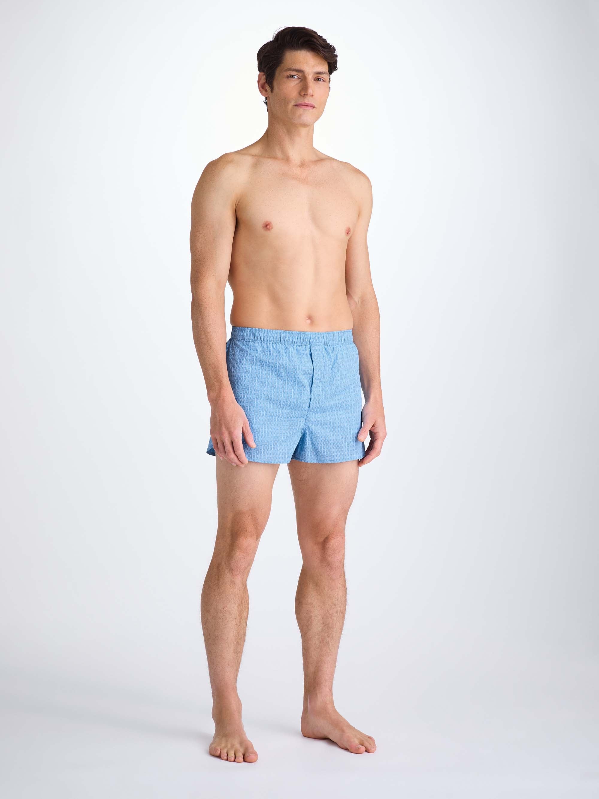 Men's Modern Fit Boxers Cotton Batiste Blue Jungle Leaf Print - 5