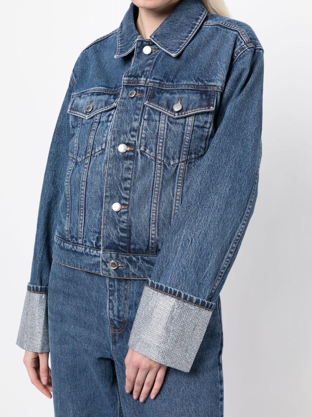 crystal embellished denim jacket - 5