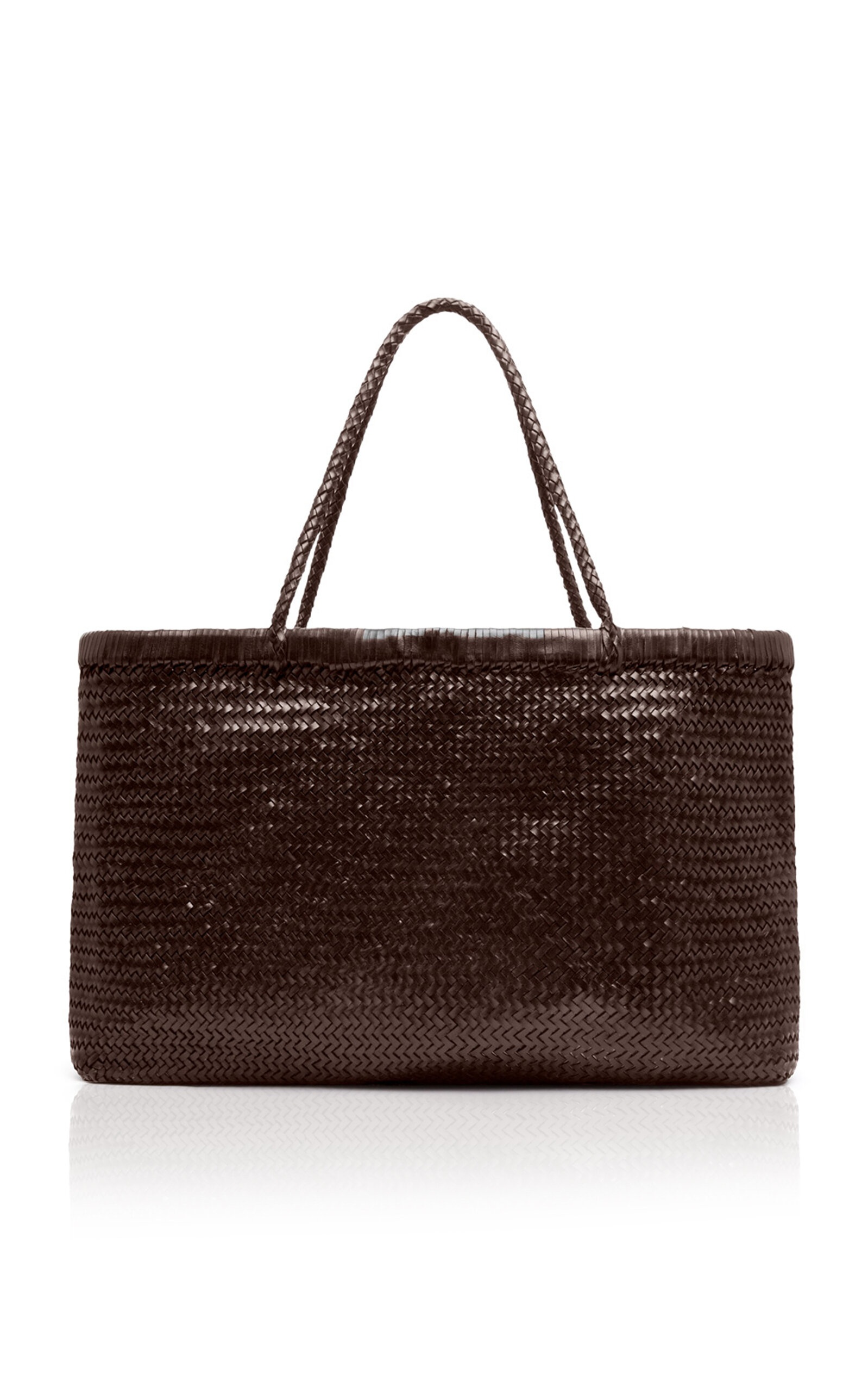Wide Bagu Woven Leather Tote Bag brown - 1