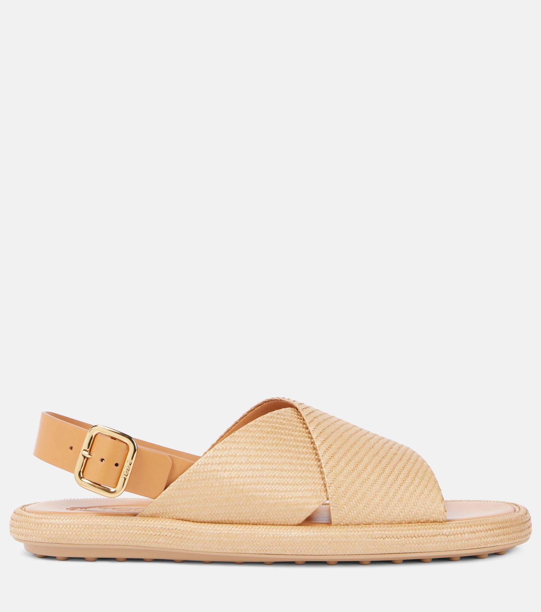 Woven leather-trimmed sandals - 4