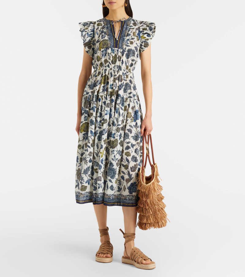 ULLA JOHNSON Kairi gathered cotton-blend midi dress outlook