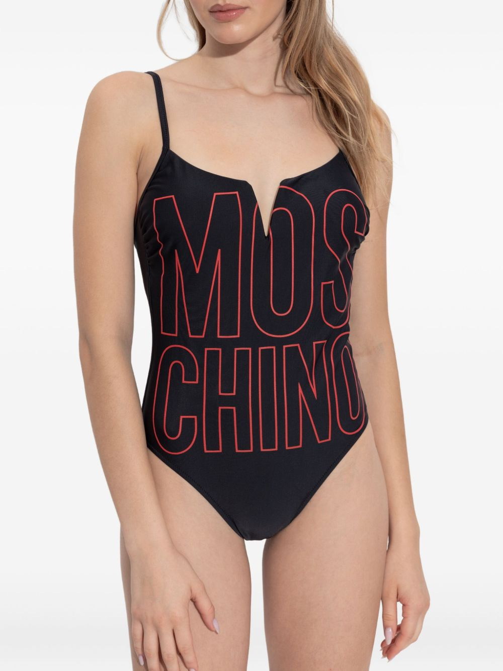 logo-print V-neck swimsuit - 3