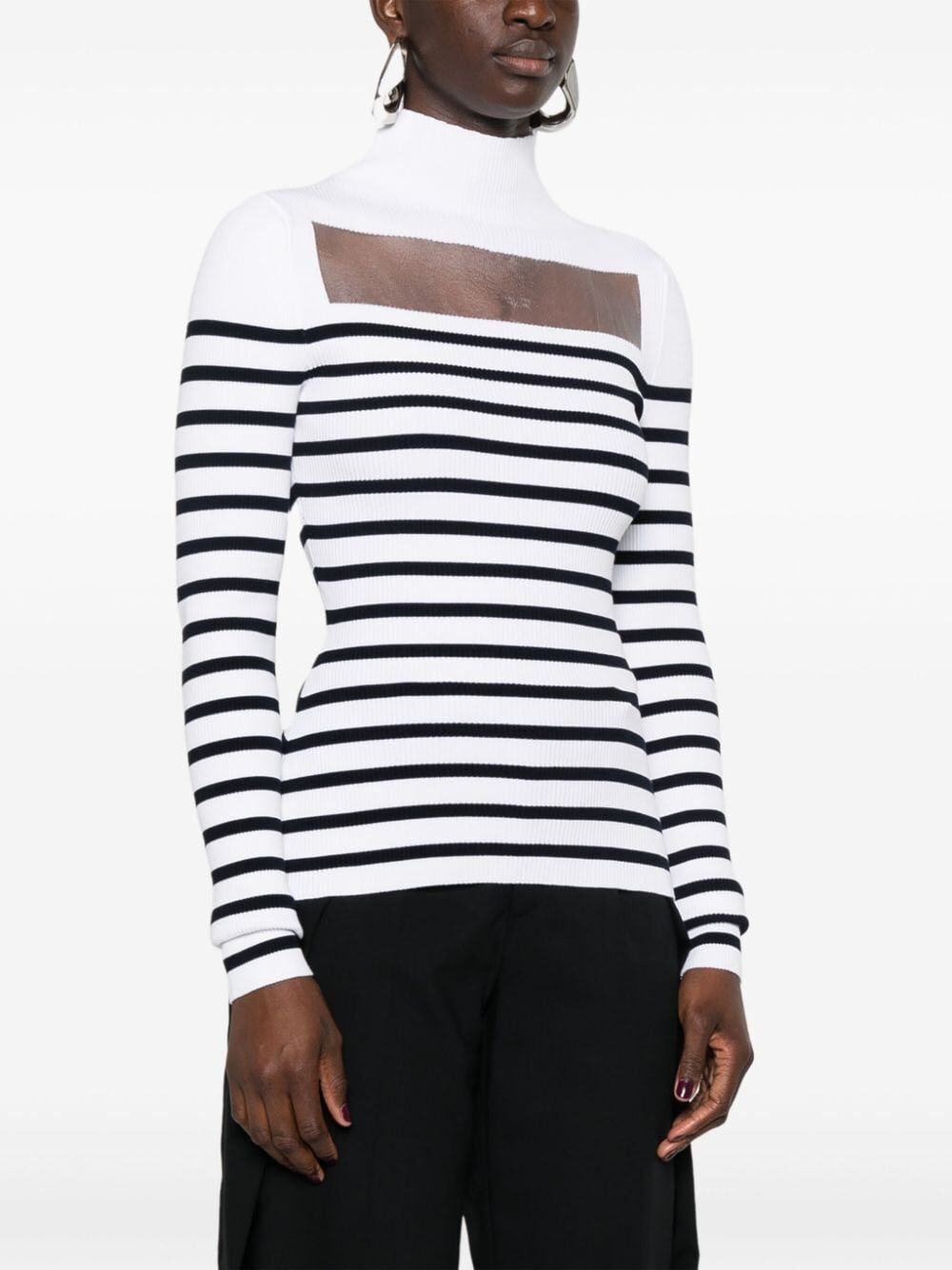 Jean Paul Gaultier Women Ribbed Mariniere Pullover With Transparent Window Detail - 7