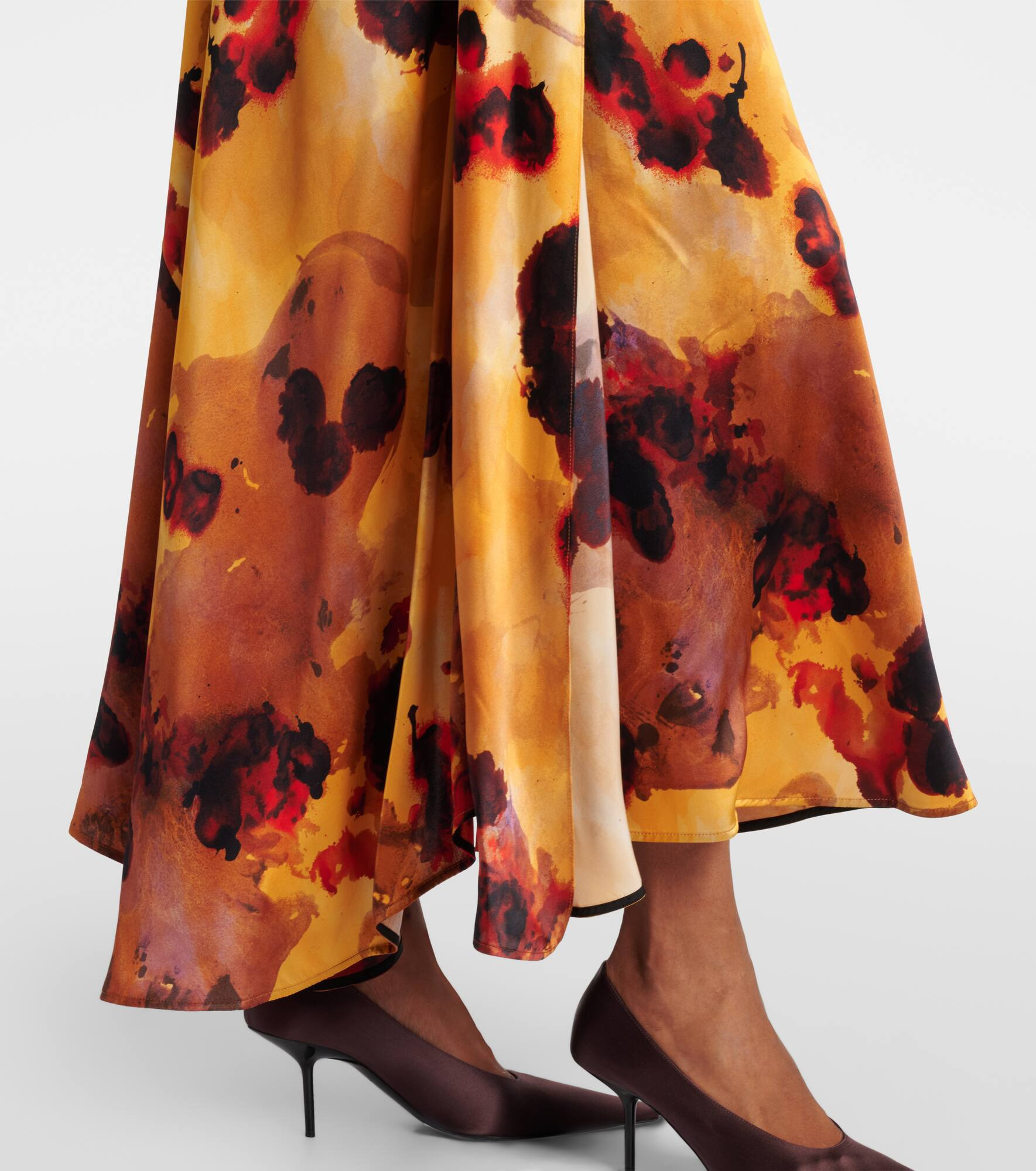 Gathered lace-trimmed silk satin gown - 6