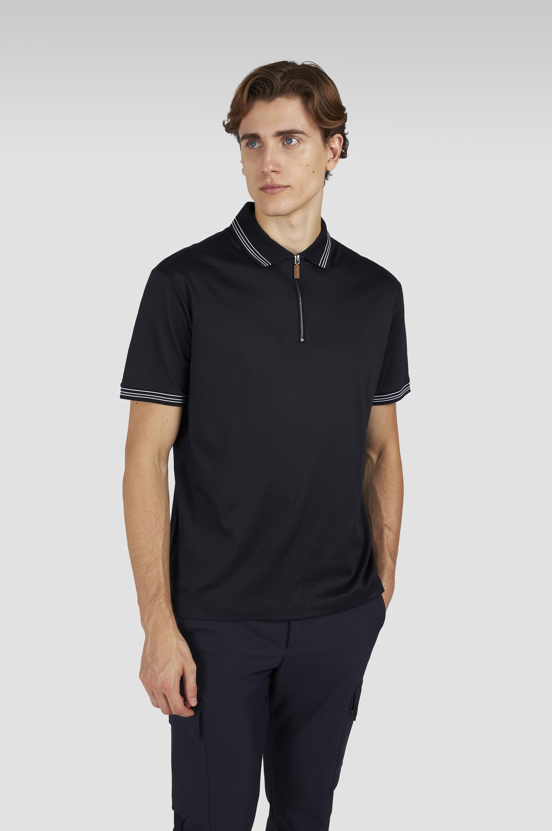 X-SOFT INTERLOCK COTTON POLO SHIRT WITH STRIPED PROFILES - 6