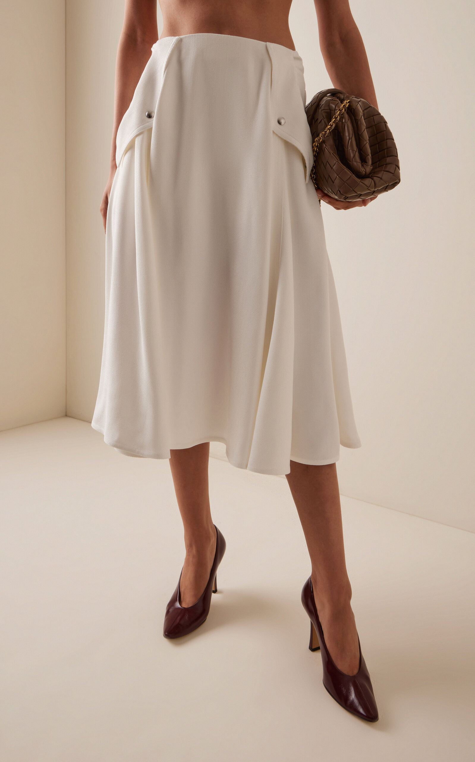 Pleated Twill Midi Skirt white - 3