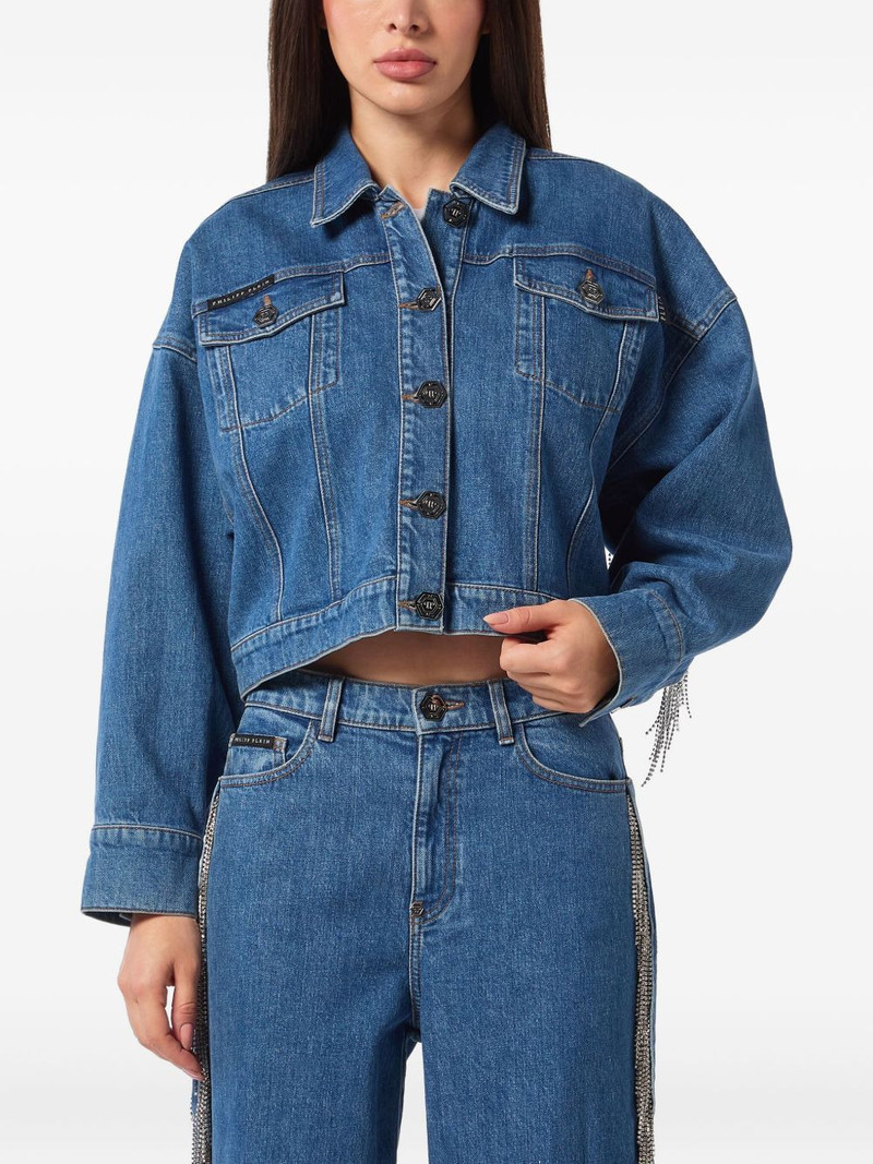 PHILIPP PLEIN Crystal Fringes denim jacket outlook