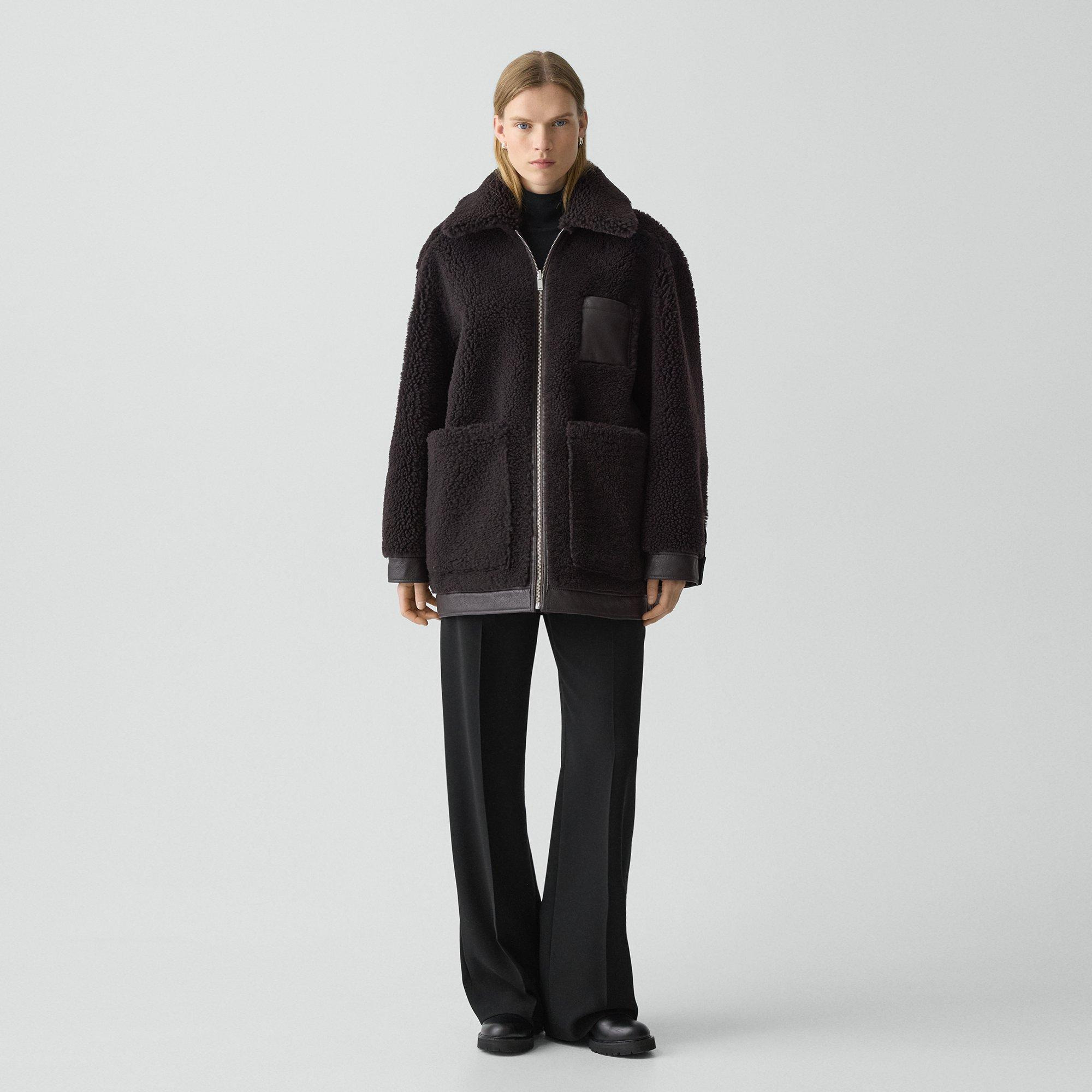 Reversible Cocoon Coat in Shearling - 6