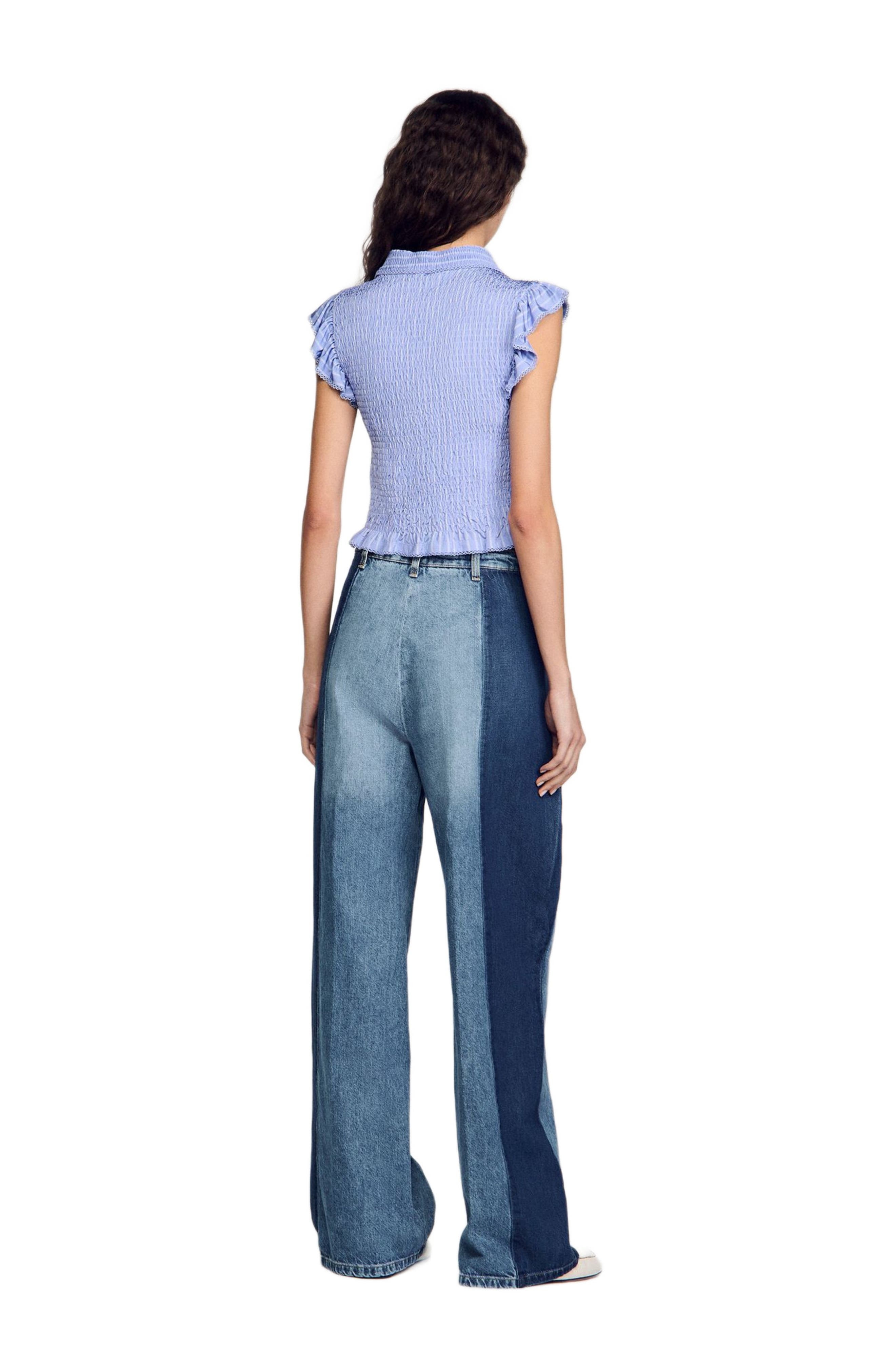 SANDRO Striped smocked T-shirt in Sky Blue at Nordstrom - 2