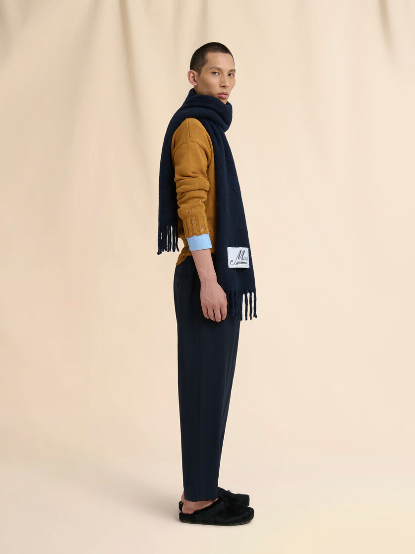 NAVY BRUSHED ALPACA SCARF WITH FRINGES - 2